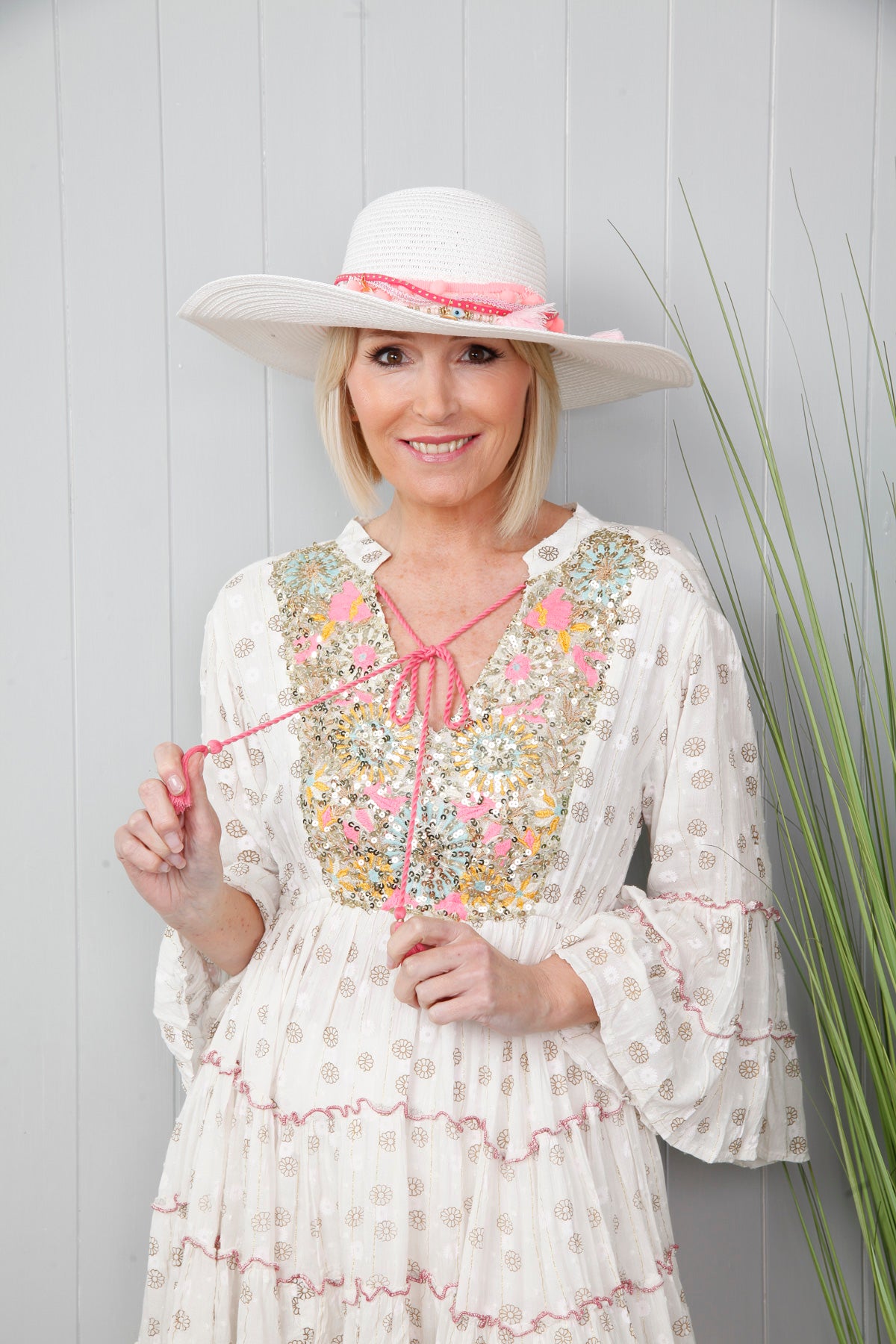 Shellie Straw Hat for Women - White Summer Beach Hat with Wide Brim - Perfect for Beach Vacations, Pool Parties, and Outdoor Adventures