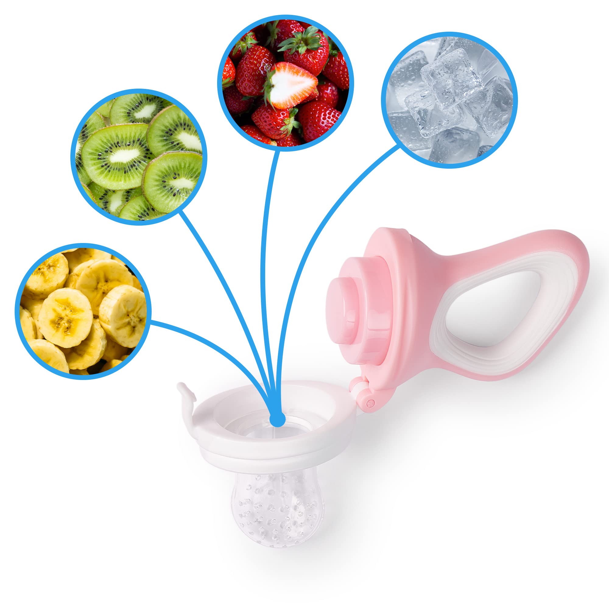 2 Pack Baby Fruit Feeders with 6 Replacement Teats (3 Sizes) - BPA-Free Hygienic Silicone for Infants & Toddlers - Perfect for Purees, Vegetables, Teething Relief & On-the-Go Feeding