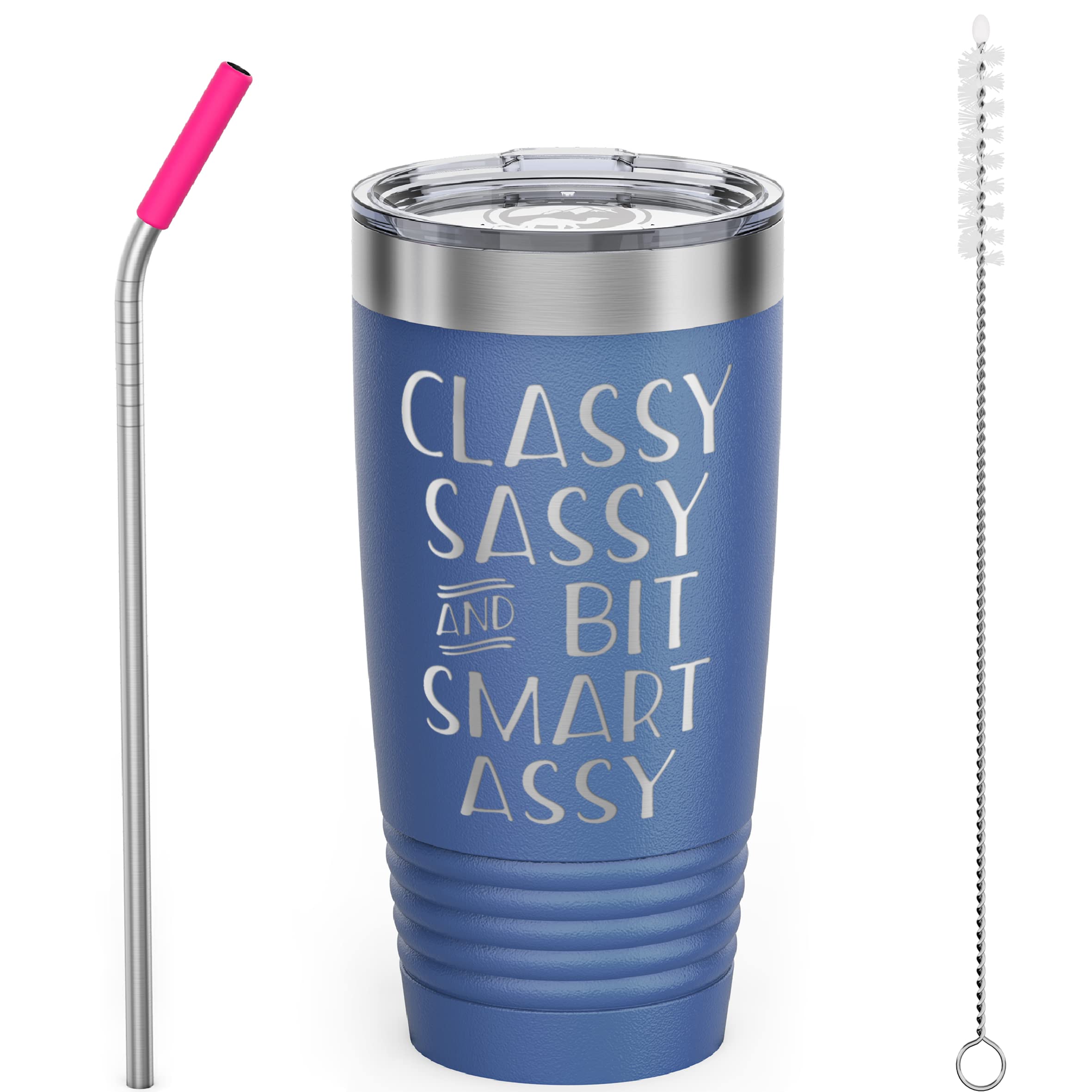 20oz Stainless Steel Coffee Tumbler with Lid and Straw - Insulated Travel Mug for Hot & Cold Drinks - Perfect Birthday Gift for Women, Men, Best Friend, BFF, Coworker - Great Christmas Gift Idea for Her or Him in Blue - Ideal for Office, Commuting, Gym & Outdoor Activities