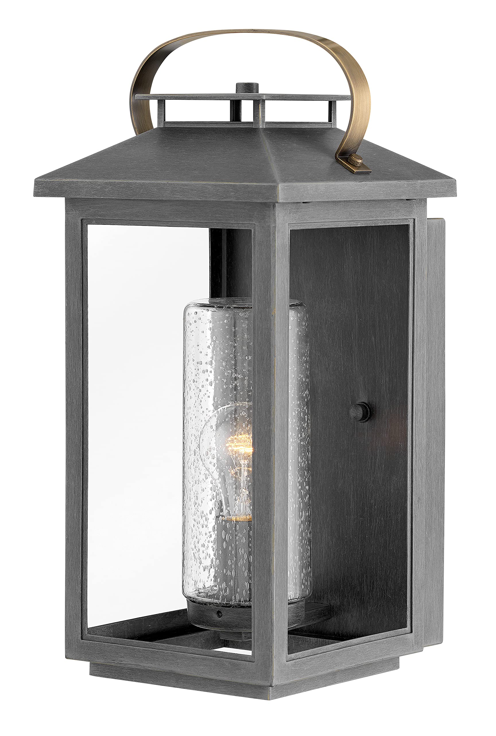 Hinkley Atwater Single Light Medium Wall Mount Outdoor Lantern - Composite Material, Clear Seedy Glass, Anti-Fading - Ash Bronze Finish with Brass Accents | Weatherproof Exterior Lighting for Porch, Patio, Garden & Entryway