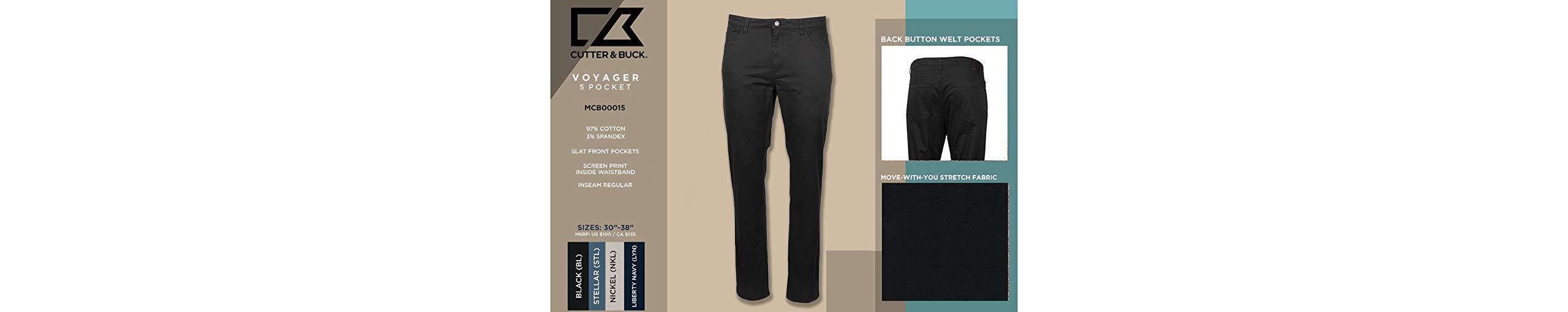 Cutter & Buck Men's Big & Tall Voyager 5 Pocket Travel Pants - Comfortable Stretch Dress Pants for Business Casual & Office Wear