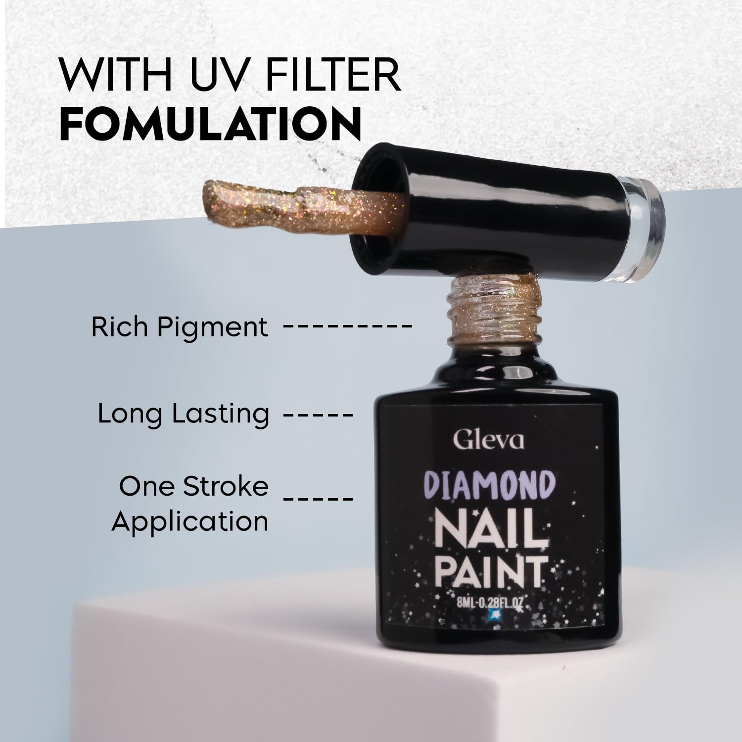 Gleva Diamond Glitter UV Gel Nail Polish - Soak Off Sparkly Green Nail Paint for Long-Lasting Salon & DIY Manicure - 8ml for Women & Girls | Perfect for Parties, Weddings, and Special Occasions