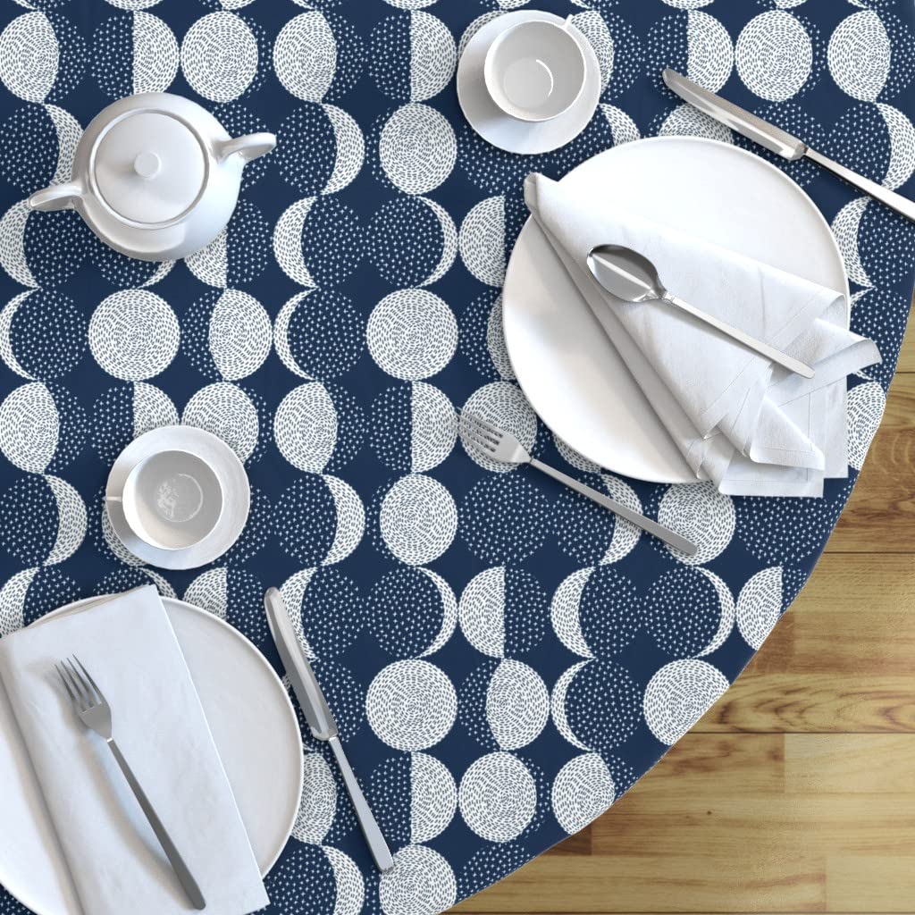 Custom Moon Night Dark Star Navy Phase Lunar Print Cotton Sateen Tablecloth - 70
