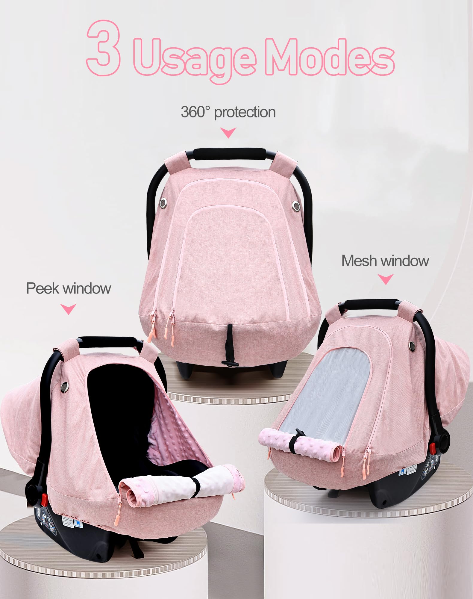 Waterproof & Windproof Baby Car Seat Cover for Girls & Boys - Soft Pink Infant Car Seat Canopy to Keep Baby Warm & Cozy - Perfect for Strollers, Car Seats & Outdoor Protection