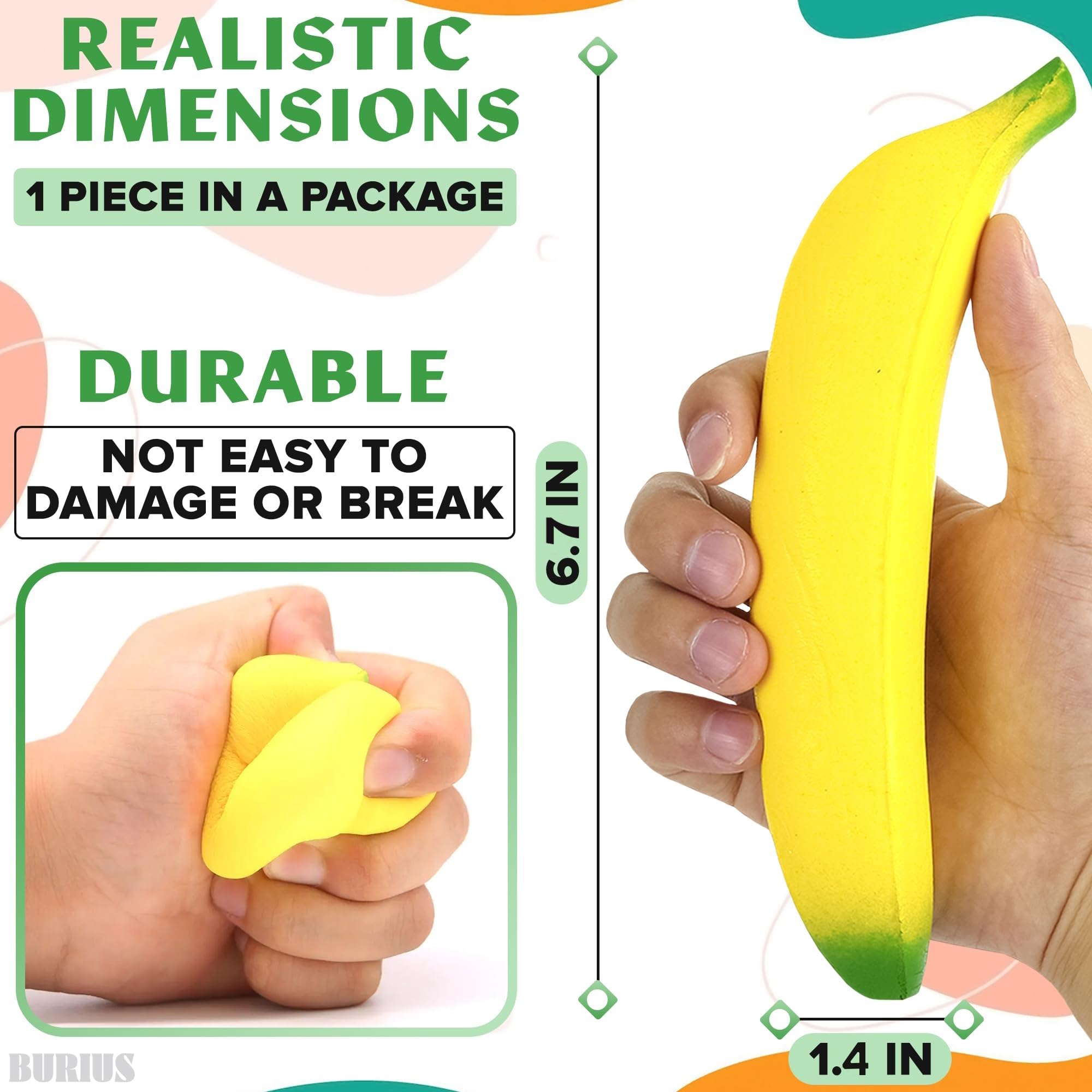 Banana Squishy Fidget Stress Relief Toys for Adults & Kids - Soft Foam Sensory Toys for Anxiety, ADHD, Autism - Fun Party Favors, Office Desk Decor & Classroom Sensory Tools - Stretchy Yellow Banana Anti-Stress Toy