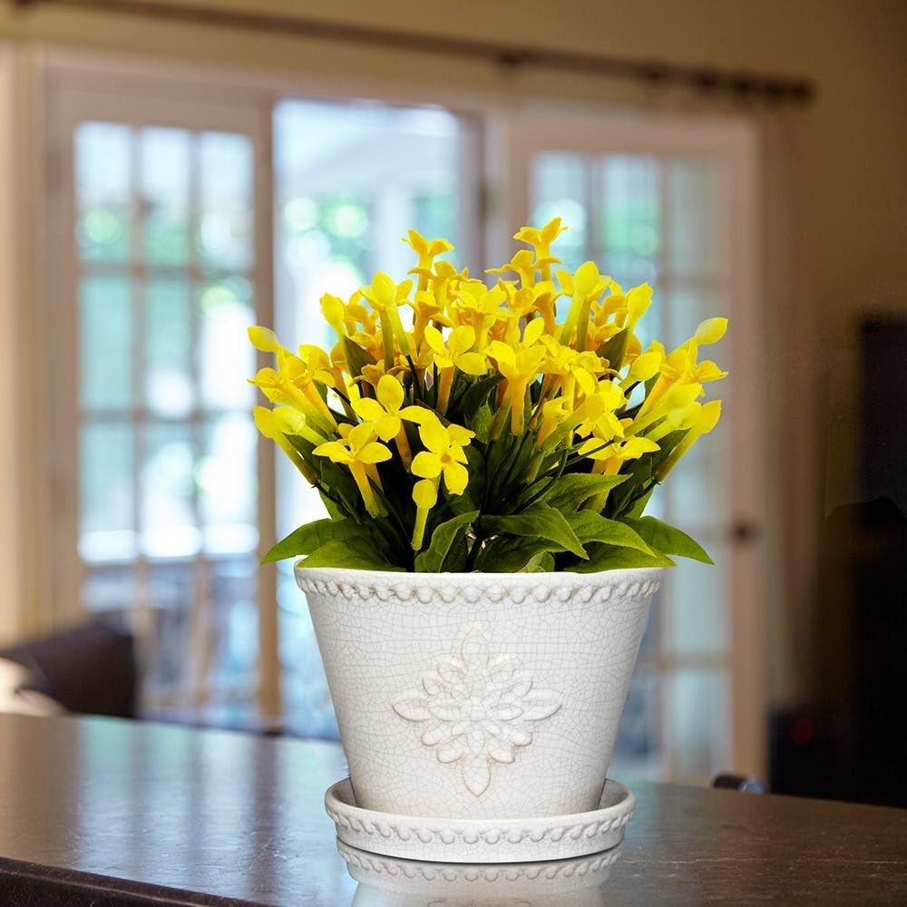 Southern Patio 8 Inch Ceramic Lorna Planter Set of 2 - Pearl White Flower Pots for Indoor Plants, Outdoor Garden Decor, Patio & Home Décor