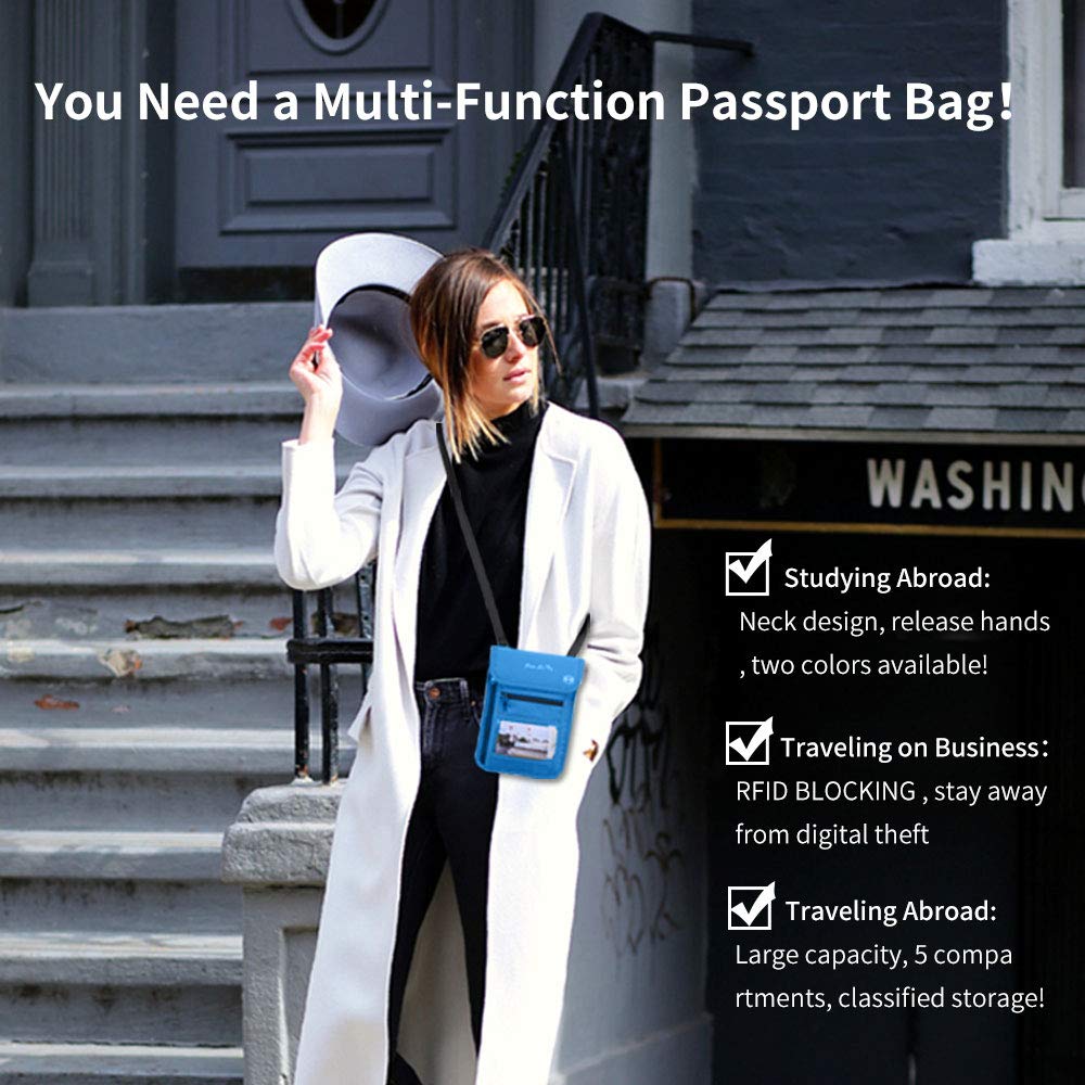 RFID Passport Holder for Travel - Waterproof Travel Wallet with Visual Window, Multifunctional Document Organizer for Men & Women | Perfect for Airports, Vacations & Business Trips (Blue)