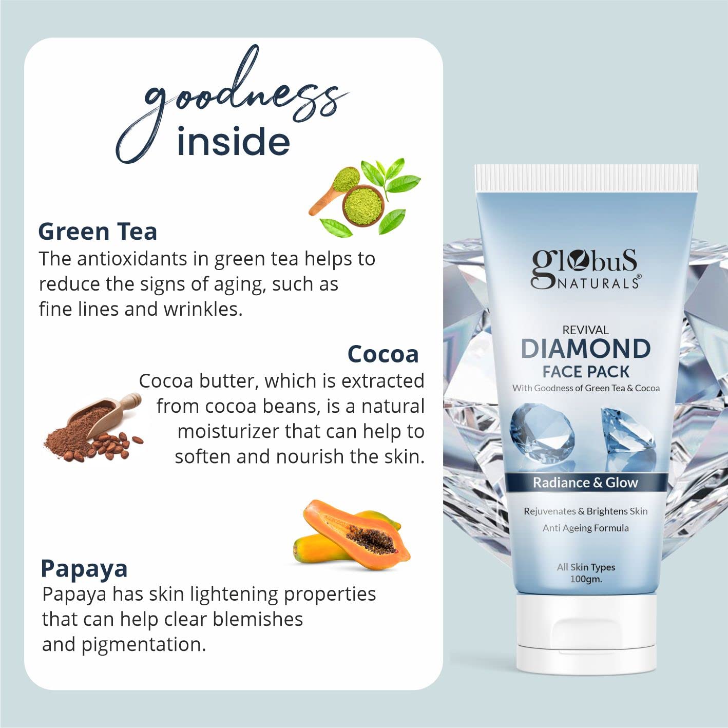 Globus Naturals Diamond Face Scrub & Face Pack Set - Brightening & Exfoliating Skincare Combo for Glowing Skin | Perfect for Daily Use & Spa Nights