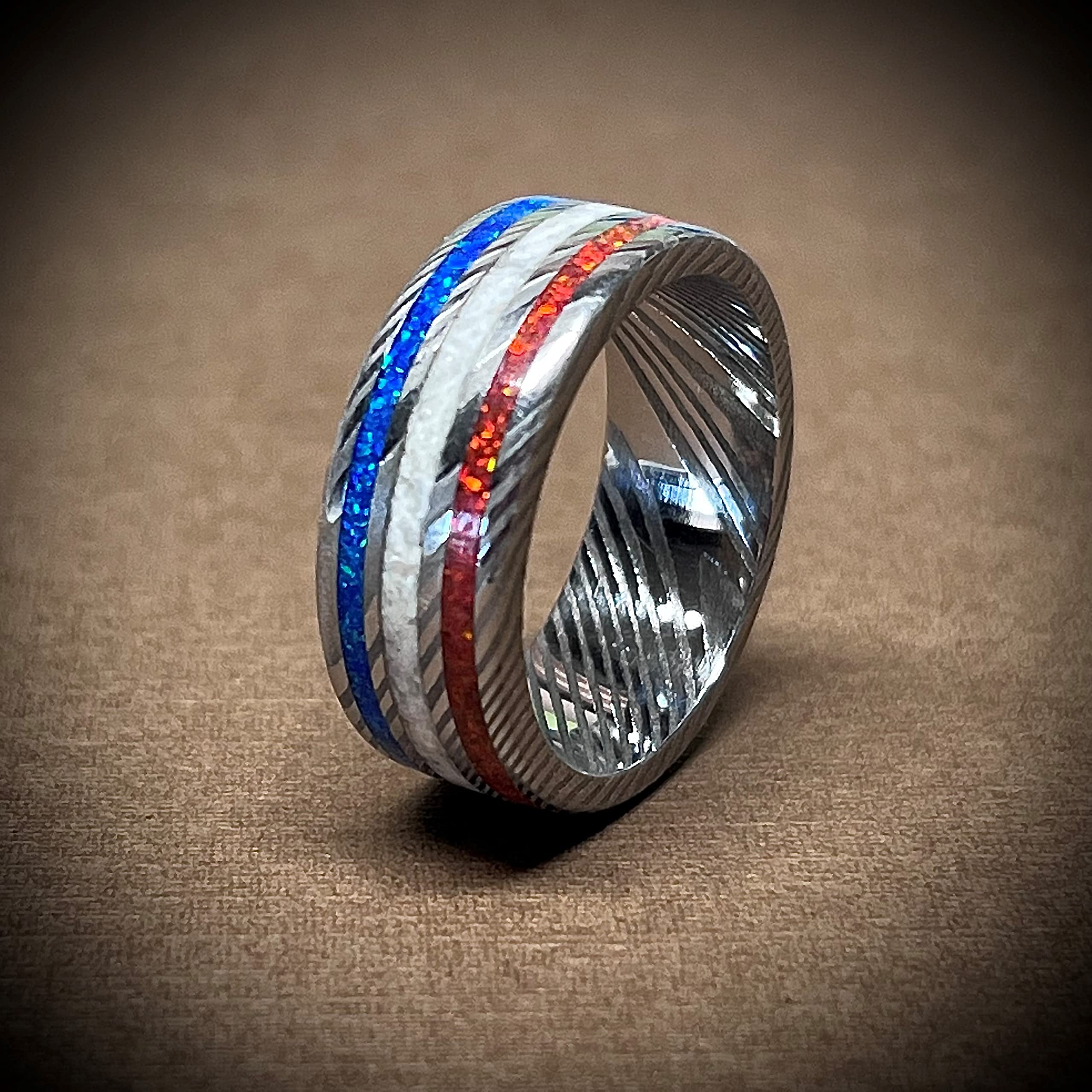 Patriot Ring - Red, White & Blue Stainless Steel Damascus Ring for Men, Size 10.5 | Patriotic Jewelry Gift for Veterans, Independence Day & American Pride | Perfect for 4th of July, Memorial Day & Military Appreciation