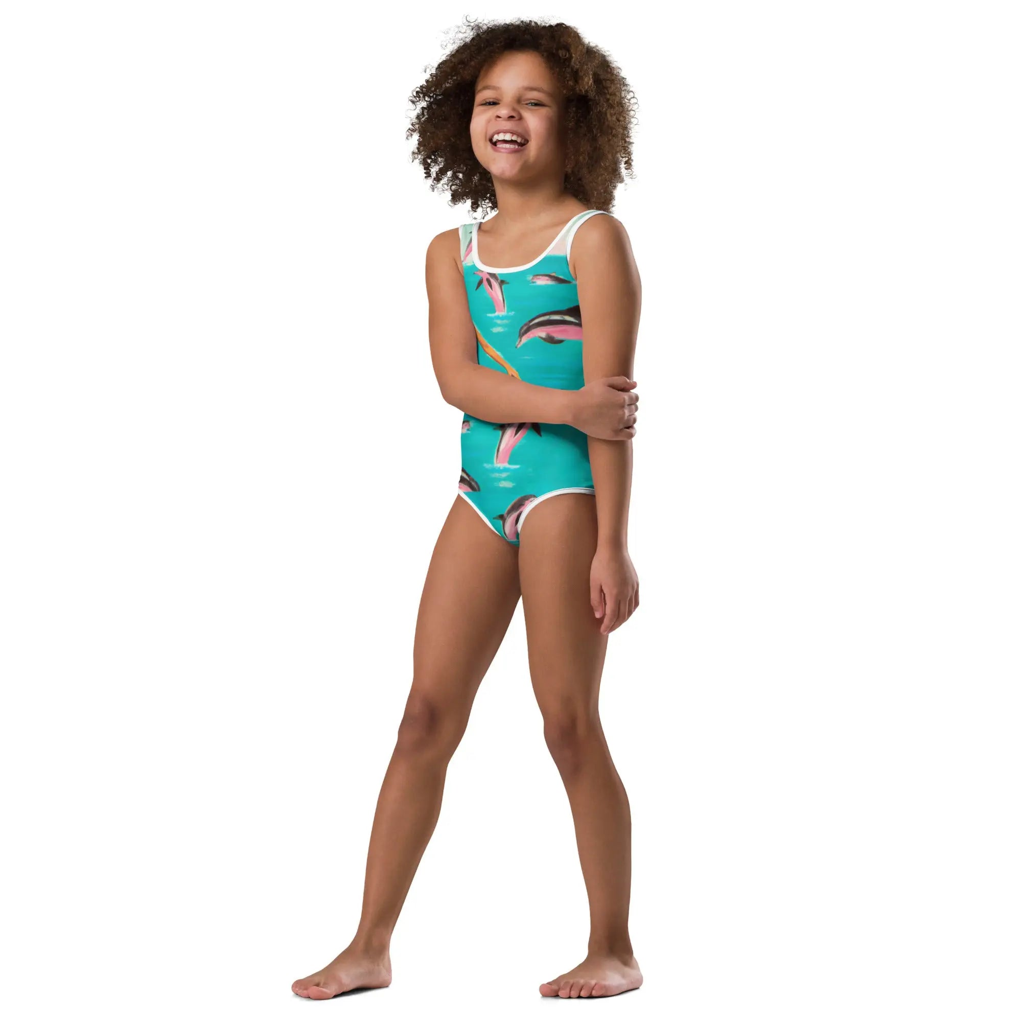 Dolphin Print Girls Swimsuit | All Over Print Kids Bathing Suit for Beach, Pool & Summer Fun