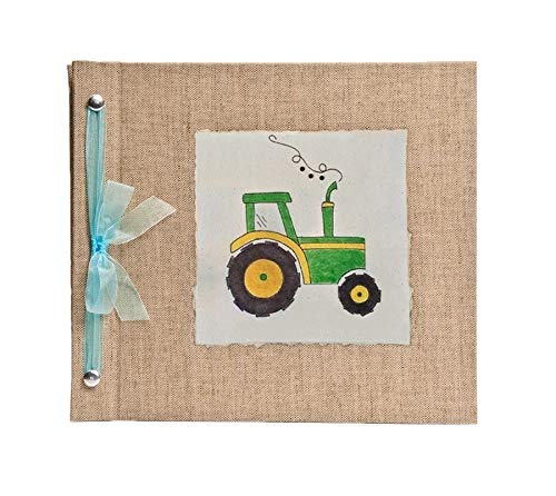 Beautiful Baby Memory Book Keepsake - Hugs and Kisses XO Baby Boy Scrapbook in Tractor Blue | Newborn Journal & Photo Album for First Year Milestones, Christening Gifts & Family Keepsakes