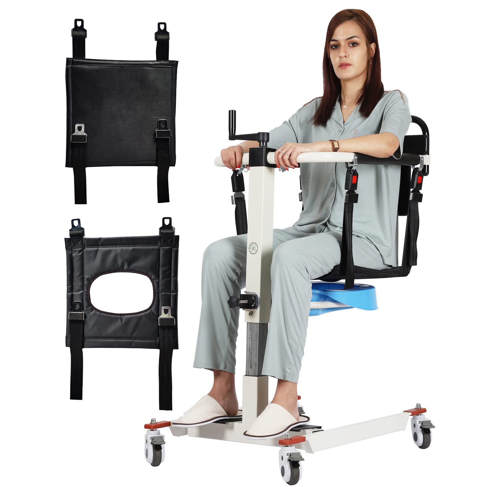 ODIETOM Patient Lift Wheelchair - Heavy Duty 275lbs Capacity Transfer Chair with 2 Comfort Cushions & Bedpan - Portable Mobility Aid for Elderly & Disabled - Ideal for Home Care, Hospitals & Nursing Facilities