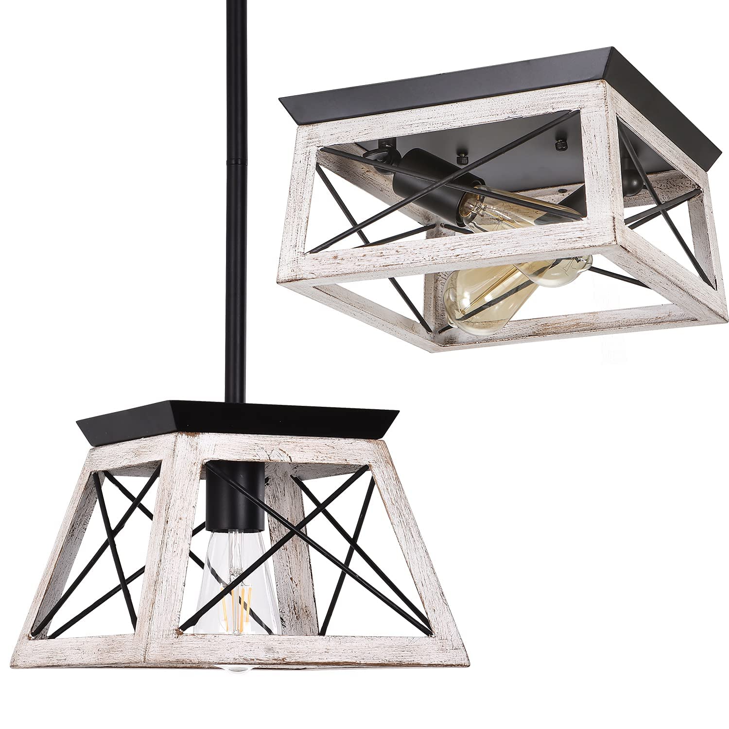 Luupyia 1-Light & 2-Light Farmhouse Pendant and Ceiling Light Fixture Set - Vintage Multidirectional Flush Mount Lighting for Kitchen, Dining Room, and Bedroom