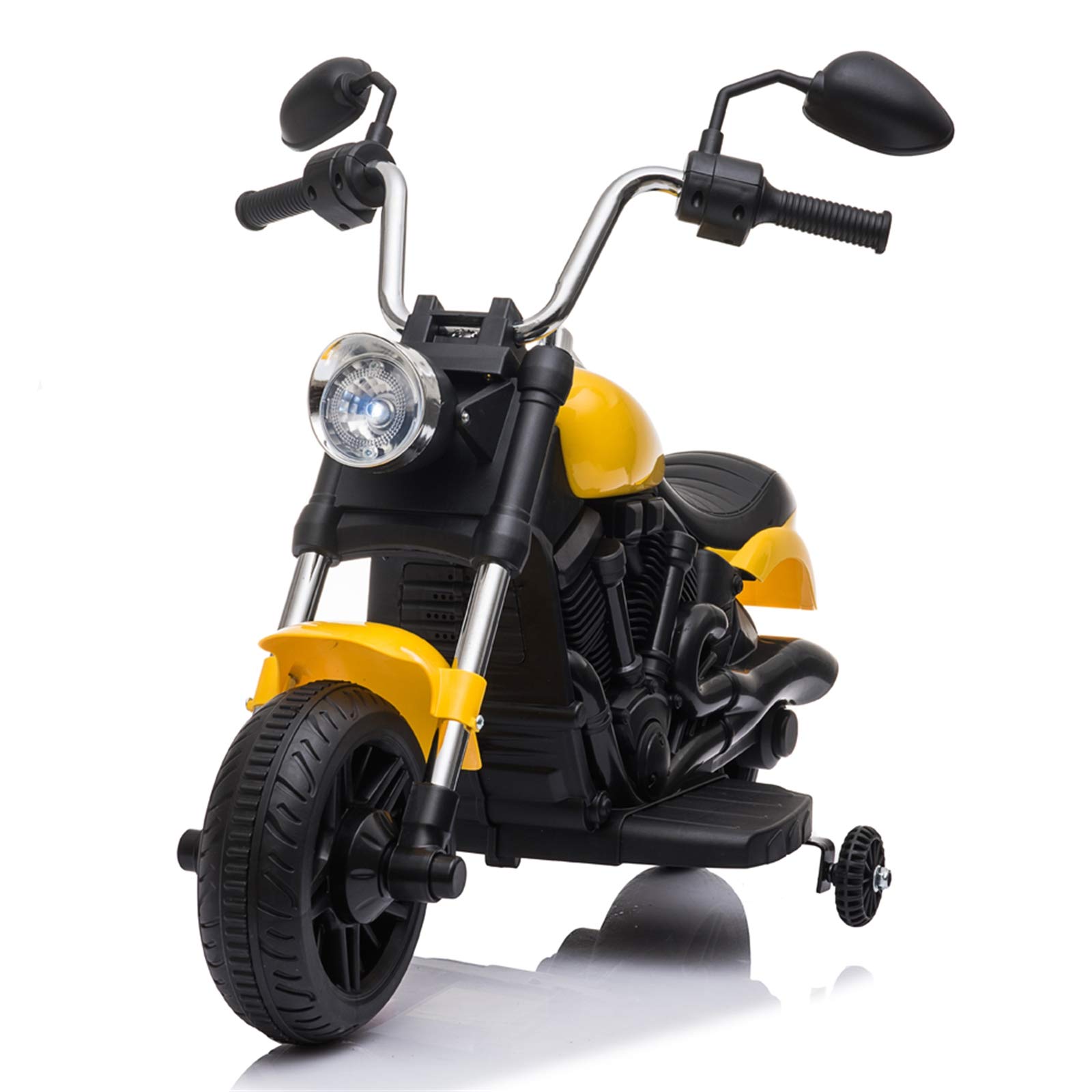 MengK 6V Kids Electric Ride On Motorcycle with Training Wheels - Yellow Battery Powered Toy Motorcycle for Boys & Girls Ages 3-6 | Outdoor Play, Birthday Gifts, Backyard Fun