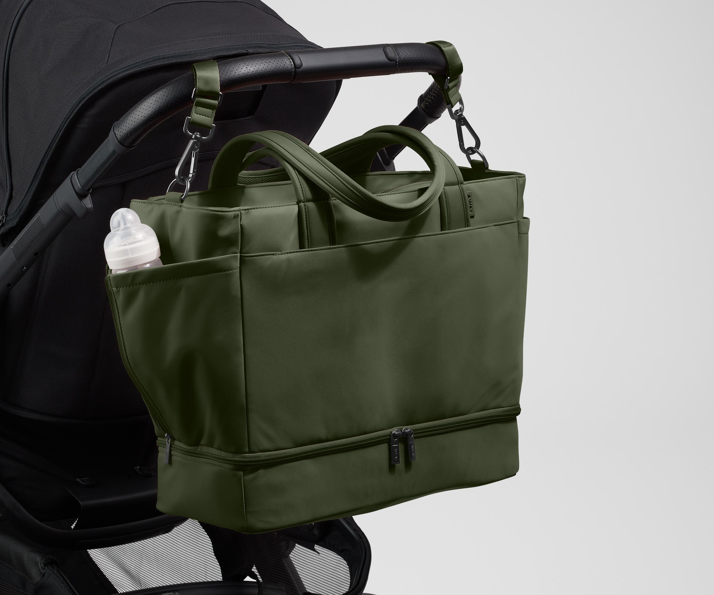Premium Olive Green Double Diaper Tote Bag - Large Waterproof Baby Essentials Organizer for Moms | Perfect for Daycare, Travel & On-the-Go Parenting