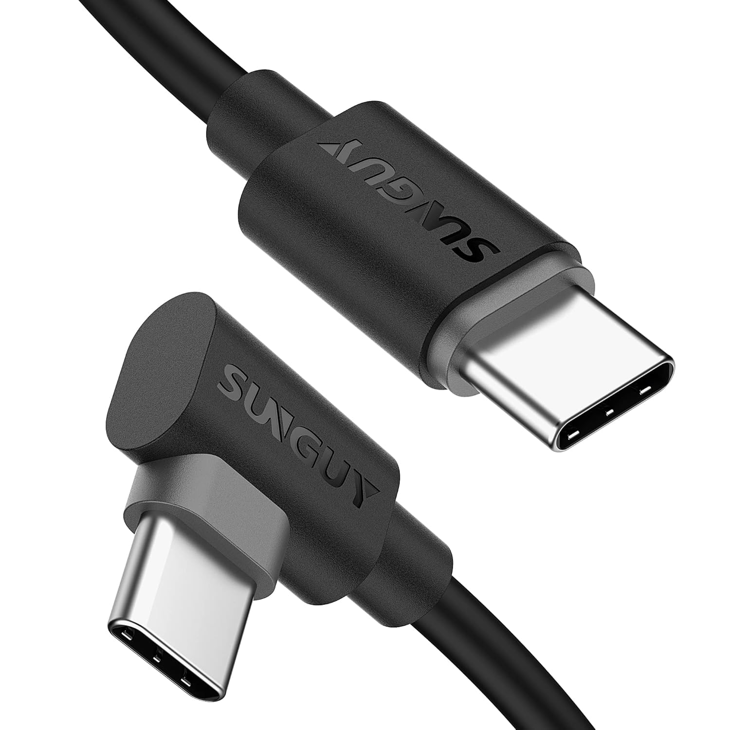 SUNGUY 2-Pack USB C to USB C Cable 2FT, 90 Degree Right Angle Type C Charger Cord 60W PD Fast Charging for iPhone 16/15, Samsung Galaxy S24/S23, MacBook Air/Pro, iPad Pro 2020 - Perfect for Travel, Office & Home Charging