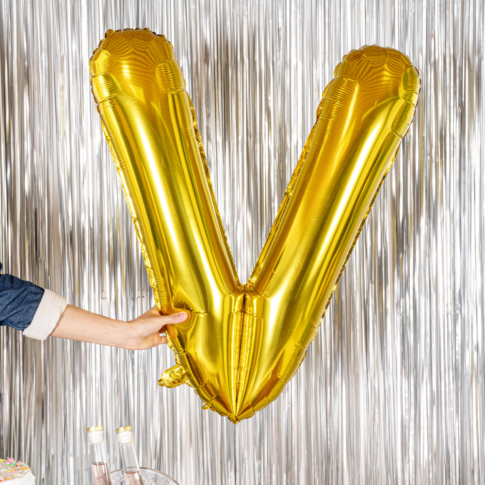 Balloonify Gold Mylar Letter V Balloon - 40 Inch Large Foil Alphabet Balloon for Birthday Party Decorations, Wedding, Anniversary & Baby Shower Events