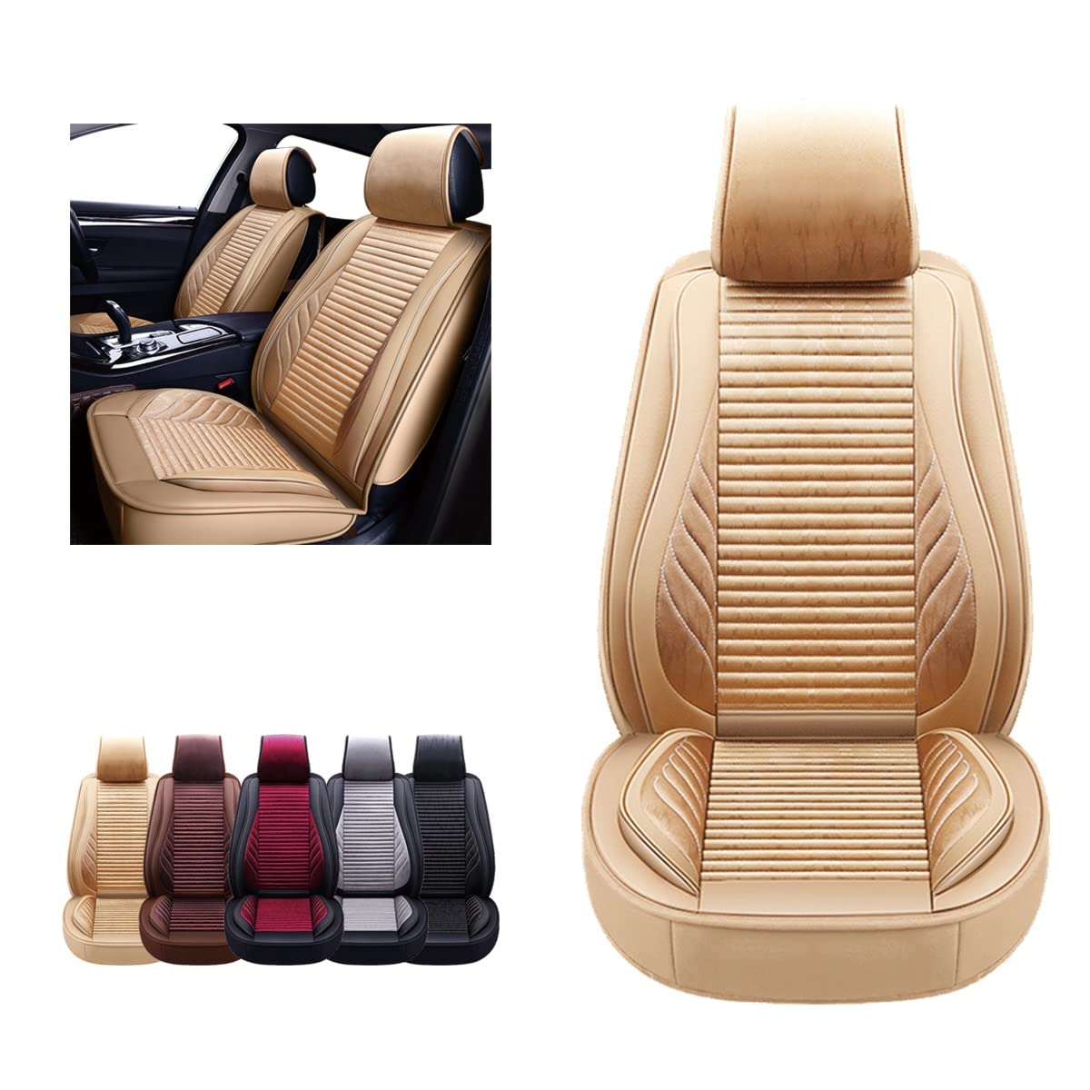 Premium Nappa Leather Car Seat Covers (2-Piece Set) - Universal Fit for Most Cars, SUVs & Trucks - Tan OS-005 | Auto Interior Accessories & Vehicle Décor | Perfect for Daily Commutes, Road Trips & Protecting Seats