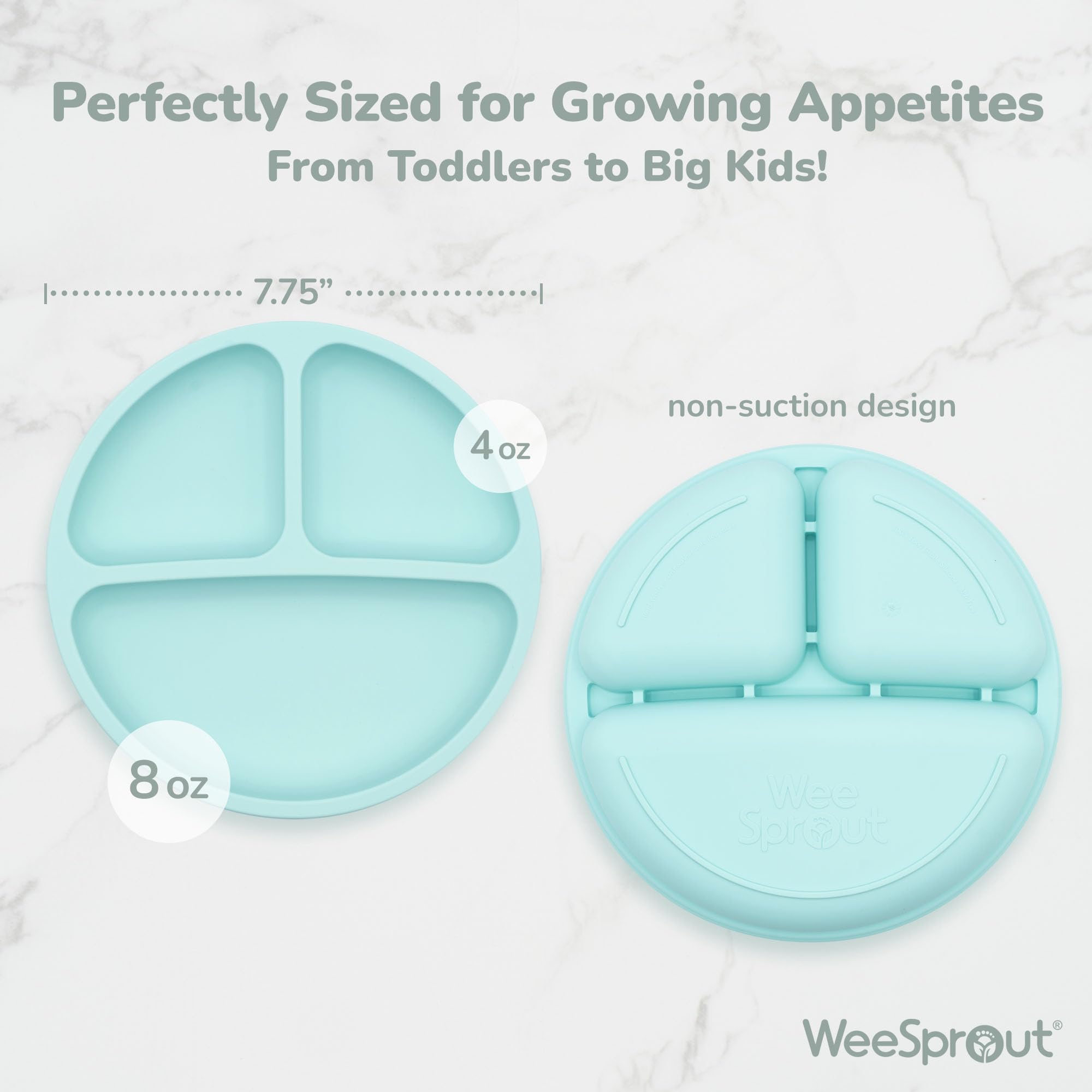 WeeSprout Silicone Divided Plates for Toddlers & Kids - 100% Food Grade, BPA-Free, Dishwasher & Microwave Safe Baby Plates - Perfect for Home, Travel, and Daycare Use