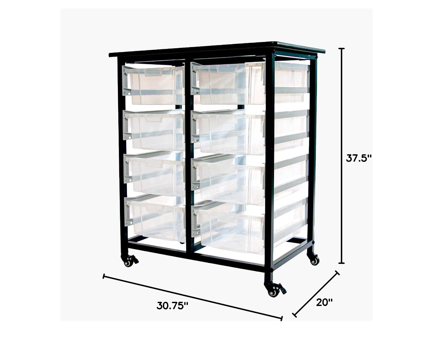 LUXOR MBS-DR-8L-CL Mobile Storage Cart with 8 Large Clear Bins - Double Row Organizer for Office, Classroom, or Warehouse Supplies - Perfect for School, Home, and Industrial Organization