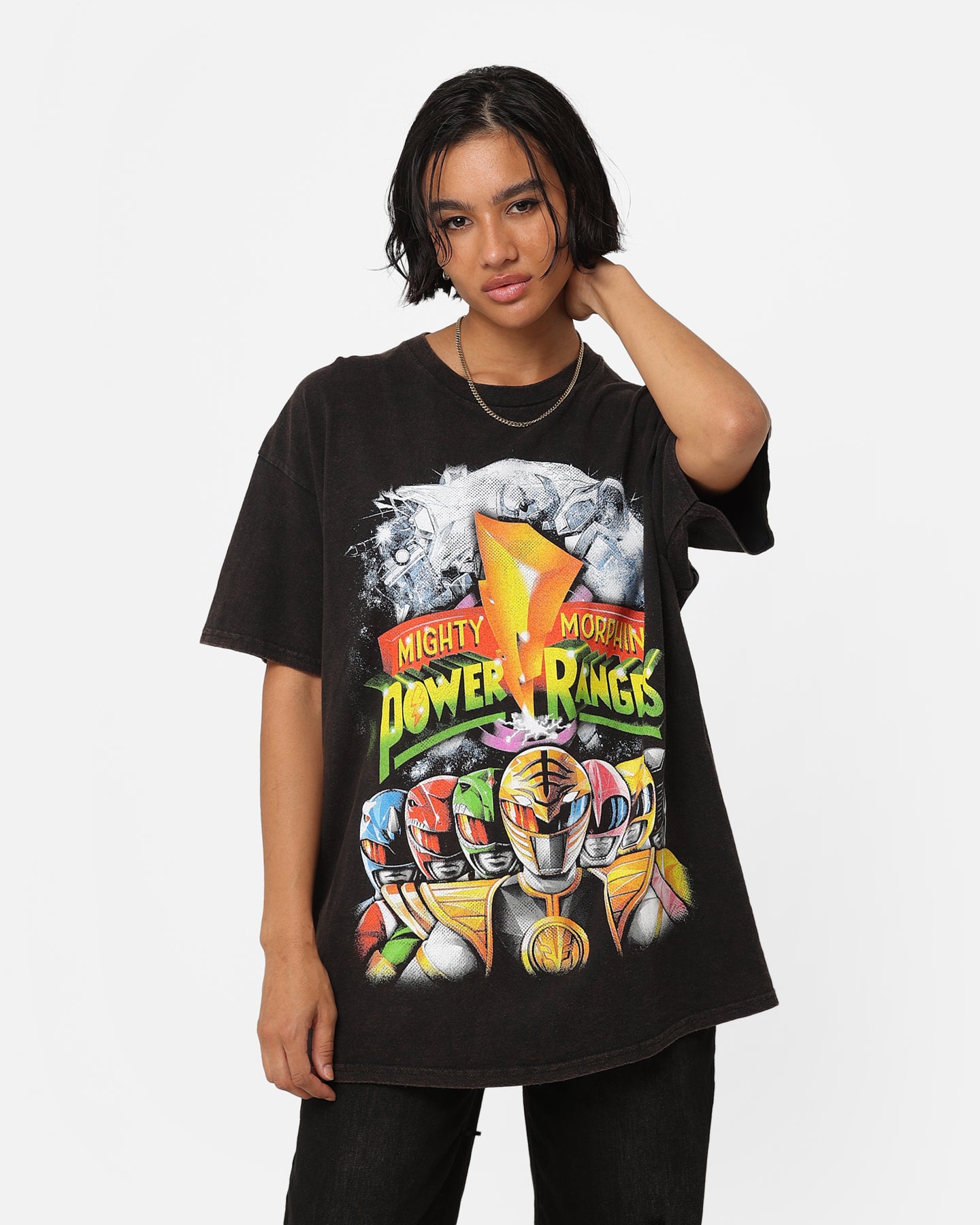 Vintage Mighty Morphin Power Rangers T-Shirt - Black Wash Retro Graphic Tee for Men & Women | Perfect for Cosplay, Comic Con & 90s Nostalgia Fans