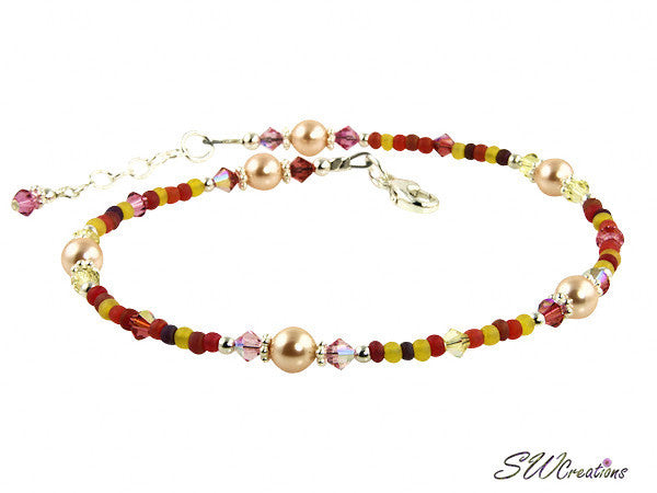 Hibiscus Crystal Pearl Beaded Anklet - Elegant Adjustable Ankle Bracelet for Women, Boho Beach Jewelry, Perfect for Summer, Weddings & Vacations