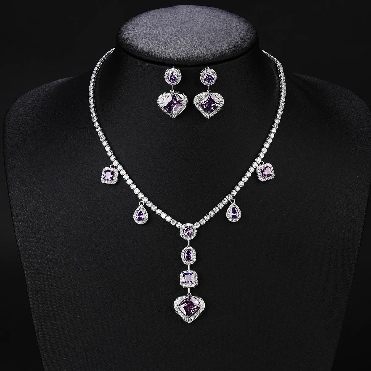 4-Piece High-Quality Cubic Zirconia Heart Shape Bridal Jewelry Set - Necklace & Earrings for Women, Wedding, Anniversary & Party Accessories | Elegant Gift for Her