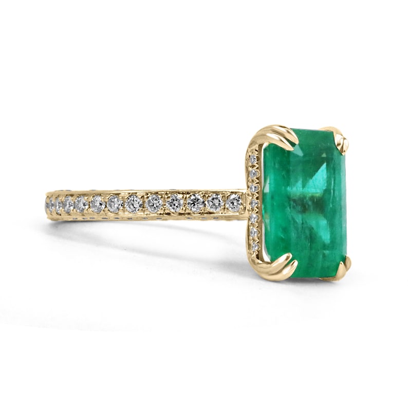 5.97tcw AAA Minor Oil 18K Gold Emerald & Diamond Engagement Ring - Top Green Emerald with Pave Round Diamonds for Wedding, Proposal & Anniversary Gifts
