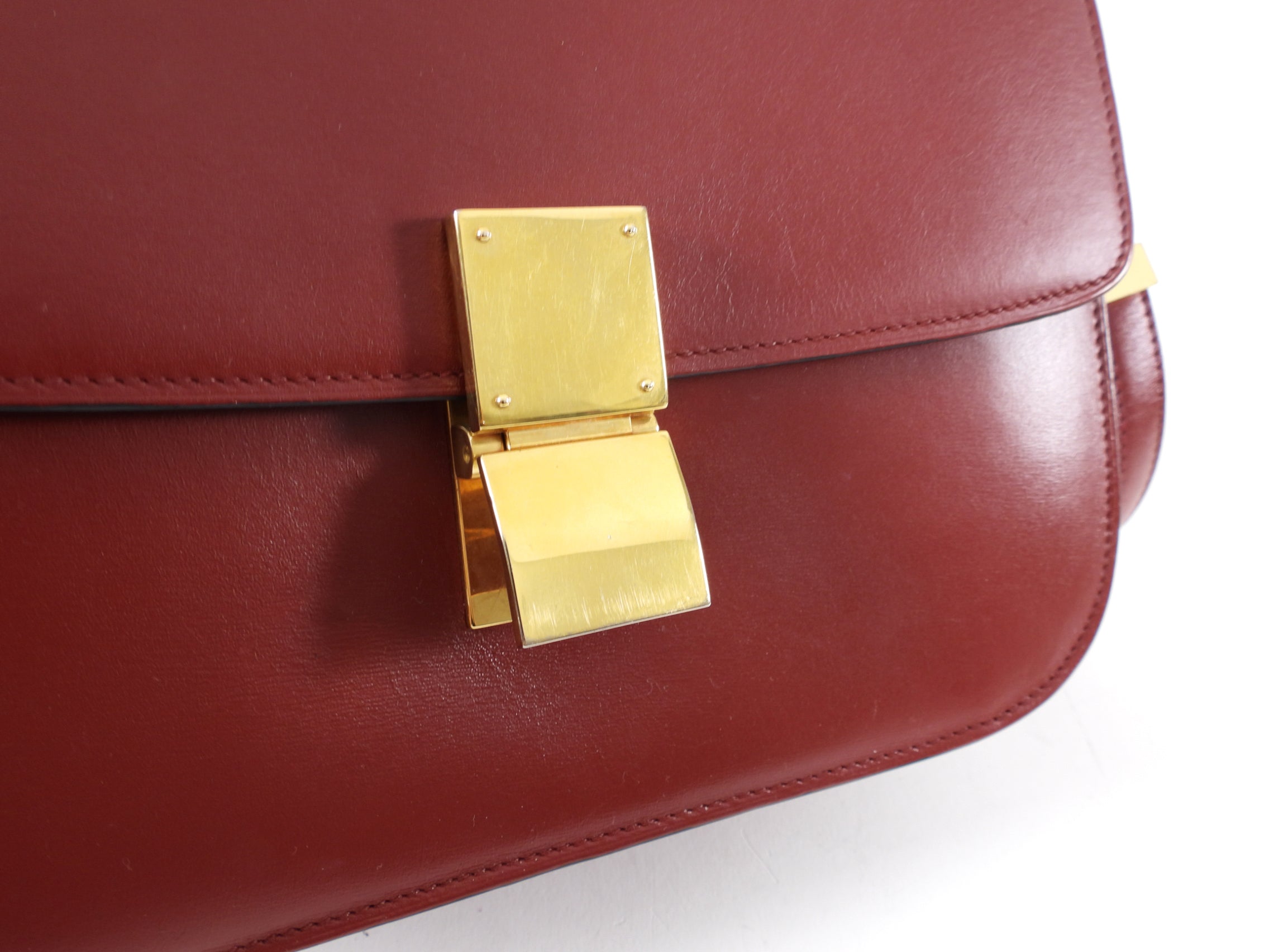 Celine Medium Box Bag in Dark Burgundy Genuine Leather - Luxury Crossbody Handbag for Women, Perfect for Work, Date Night & Travel