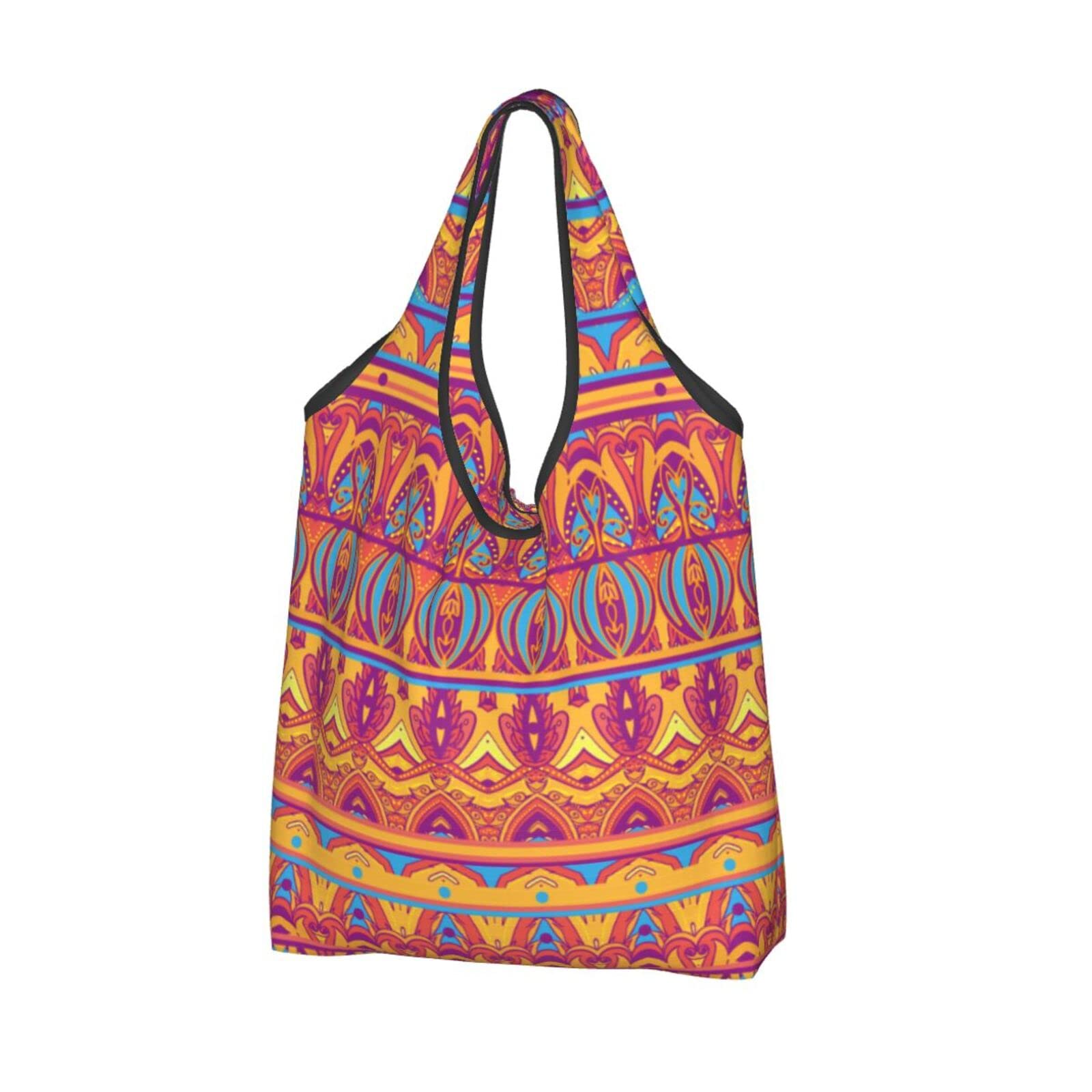 Colorful Floral Paisley Reusable Shopping Bags - Waterproof Grocery Tote Bags, Large Foldable Eco-Friendly Tote for Groceries, Beach, Picnic & Travel | Sustainable Shopping Solution