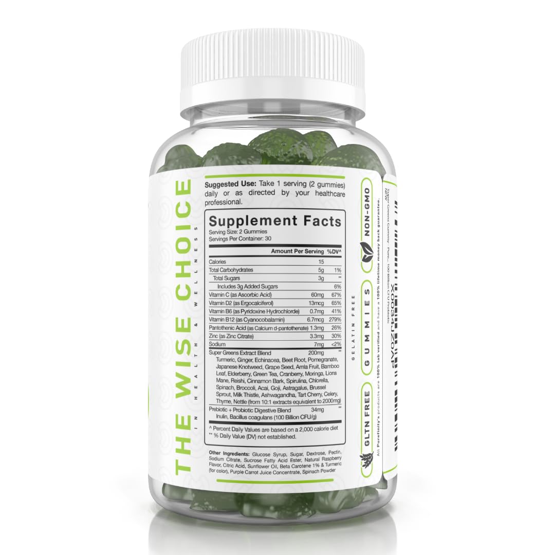 Daily Super Greens Gummies with Spirulina, Spinach & 20+ Superfoods | Vegan, Non-GMO, Gluten Free Supplement (60 Count) for Energy, Digestion & Immunity Support | Perfect for Busy Professionals & Health-Conscious Families