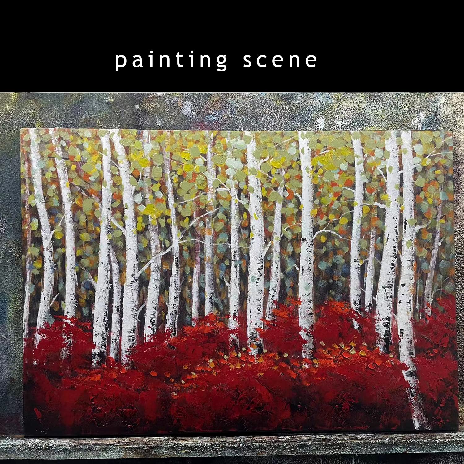 Hand Painted Tree Oil Canvas Wall Art - 28x40 Framed Rustic Decor for Bedroom & Living Room
