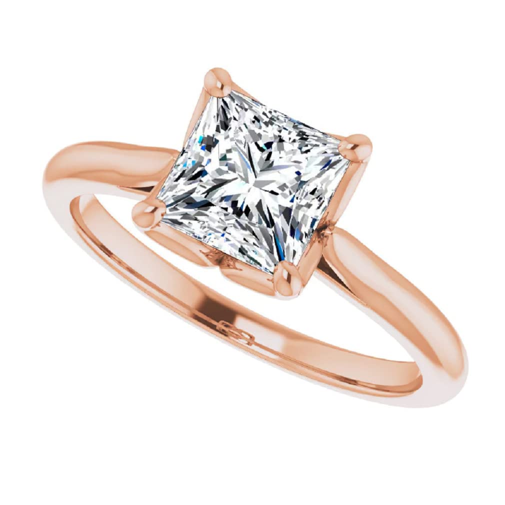 10K Solid Rose Gold Handmade Engagement Ring - 1.0 CT Princess Cut Moissanite Diamond Solitaire Wedding Band Set for Women - Perfect for Proposals, Anniversaries & Bridal Jewelry Gifts