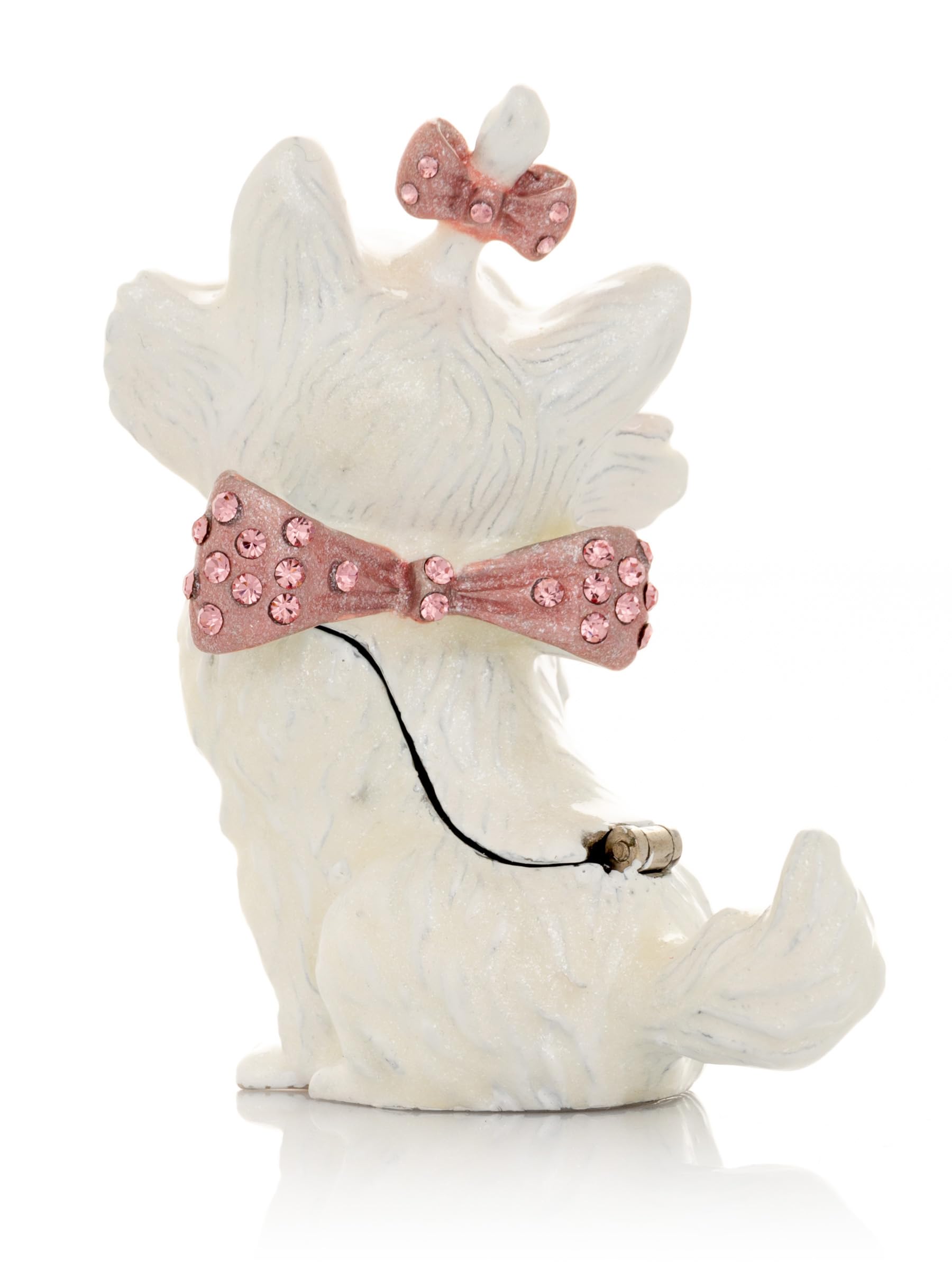 White & Pink Enamel Painted Faberge Style Cat Jewelry Trinket Box - Perfect for Home Decor, Gift Giving & Jewelry Storage