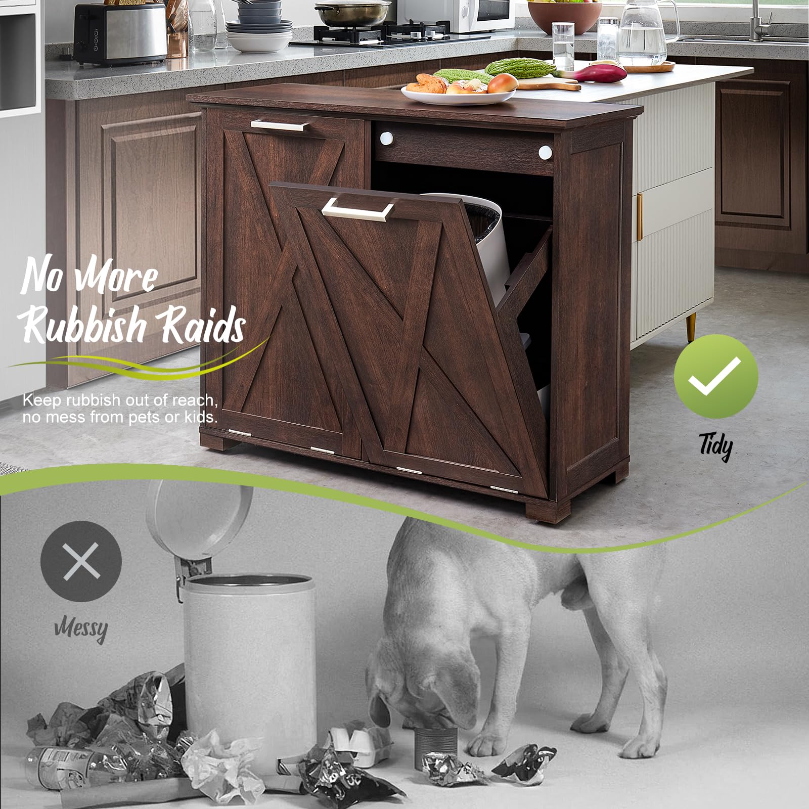 20-Gallon Tilt Out Trash Can Cabinet with Deodorizer - Pull-Out Recycling Garbage Storage with Spacious Wood Top (Espresso) - Perfect for Kitchen, Bedroom, Laundry Room Organization & Waste Management