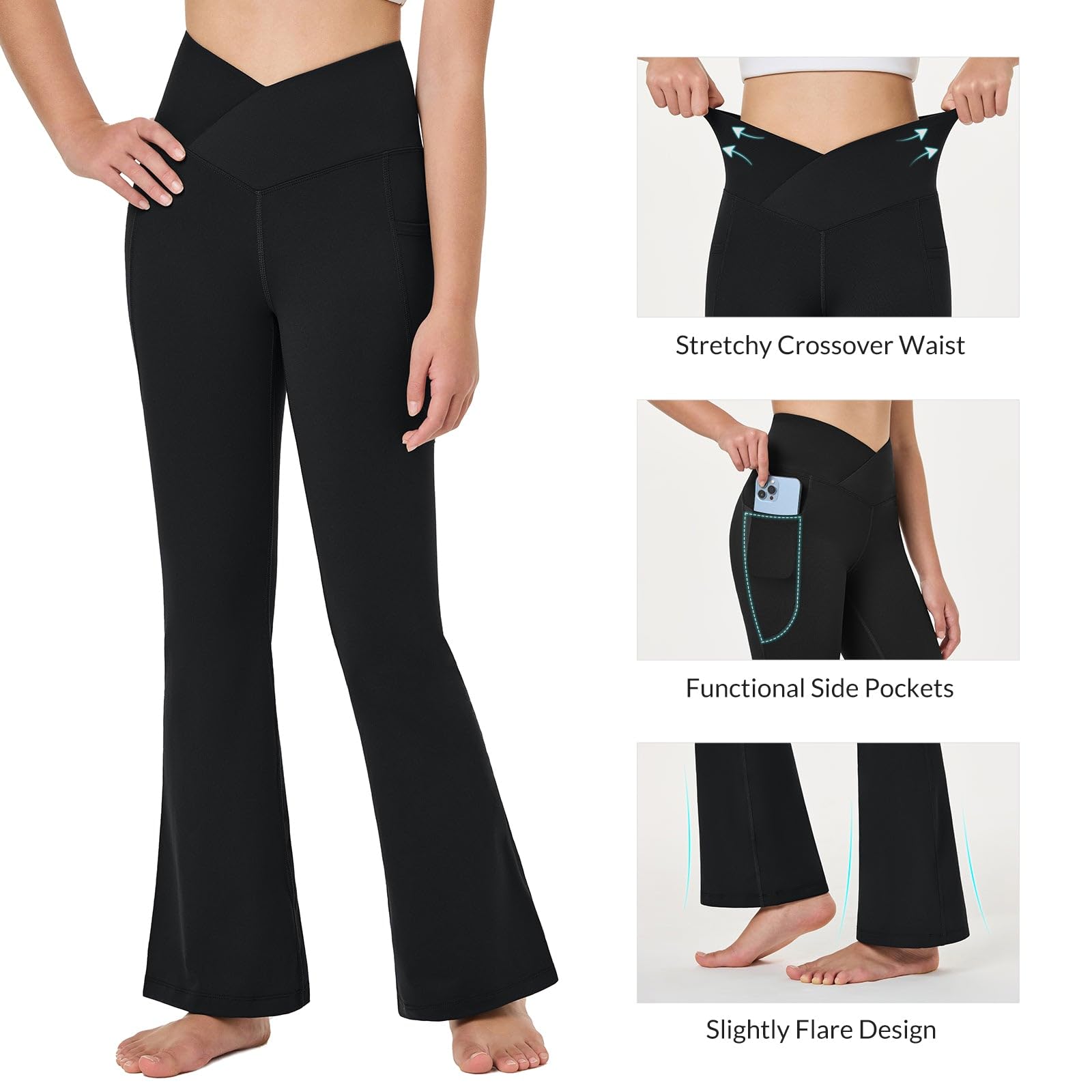 Baleaf Girls' Flare Leggings - High Waisted Bootcut Yoga Pants with Pockets for Kids | Stretchy Bell Bottoms for Dance, School & Playtime