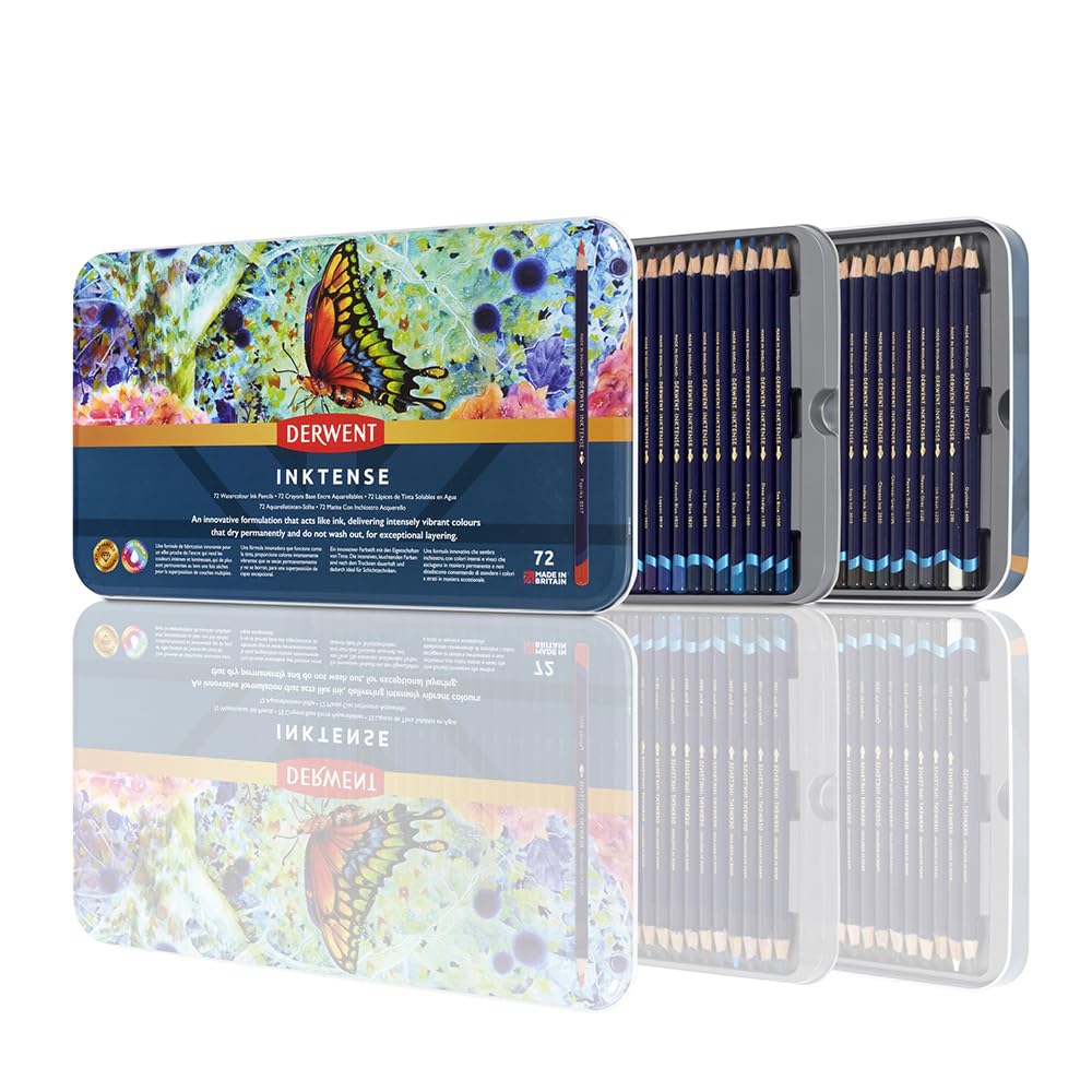 Derwent Inktense Ink Pencils 72 Count - Vibrant Watercolor Pencils for Drawing, Sketching & Art - Premium Colored Pencils in Metal Tin (2301843) - Perfect for Artists, Illustrators & Watercolor Painting Enthusiasts