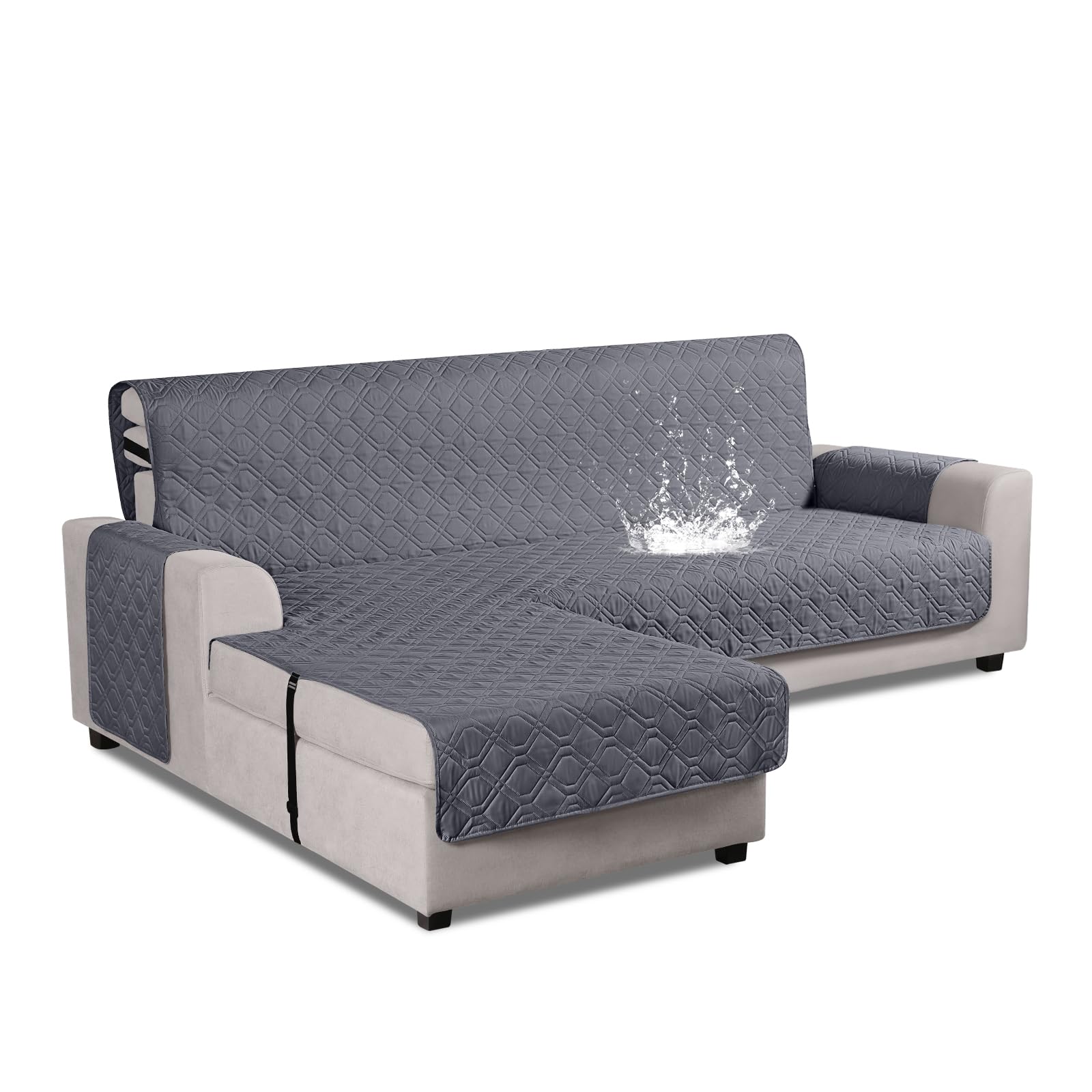 VANSOFY Upgraded L-Shaped Sectional Sofa Covers - 100% Waterproof, Reversible, Pet-Friendly Chaise Lounge Slipcover for Cats & Dogs (Small, Dark Gray) - Perfect for Living Room, Family Room & Pet-Friendly Homes