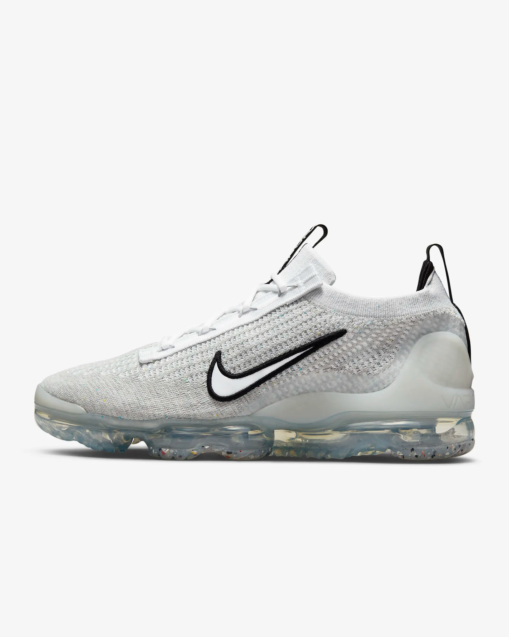 Nike Men's Air VaporMax 2021 FK Running Shoes - White/Black/Metallic Silver - Lightweight Cushioned Sneakers for Jogging, Gym Workouts & Everyday Wear