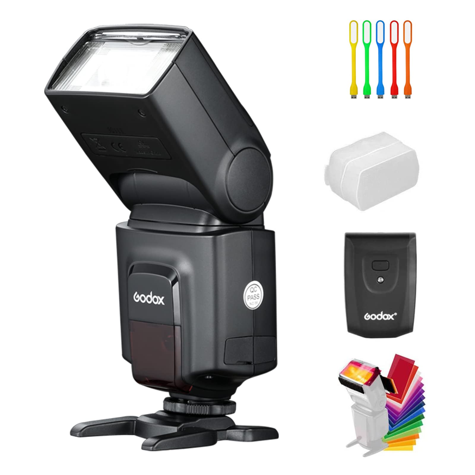 Godox Wireless 433MHz GN33 Camera Flash Speedlite with Built-in Receiver - Compatible with Canon Nikon Sony DSLR Cameras | Includes RT Transmitter, Diffuser, Filters & USB LED | Perfect for Studio, Portrait & Event Photography