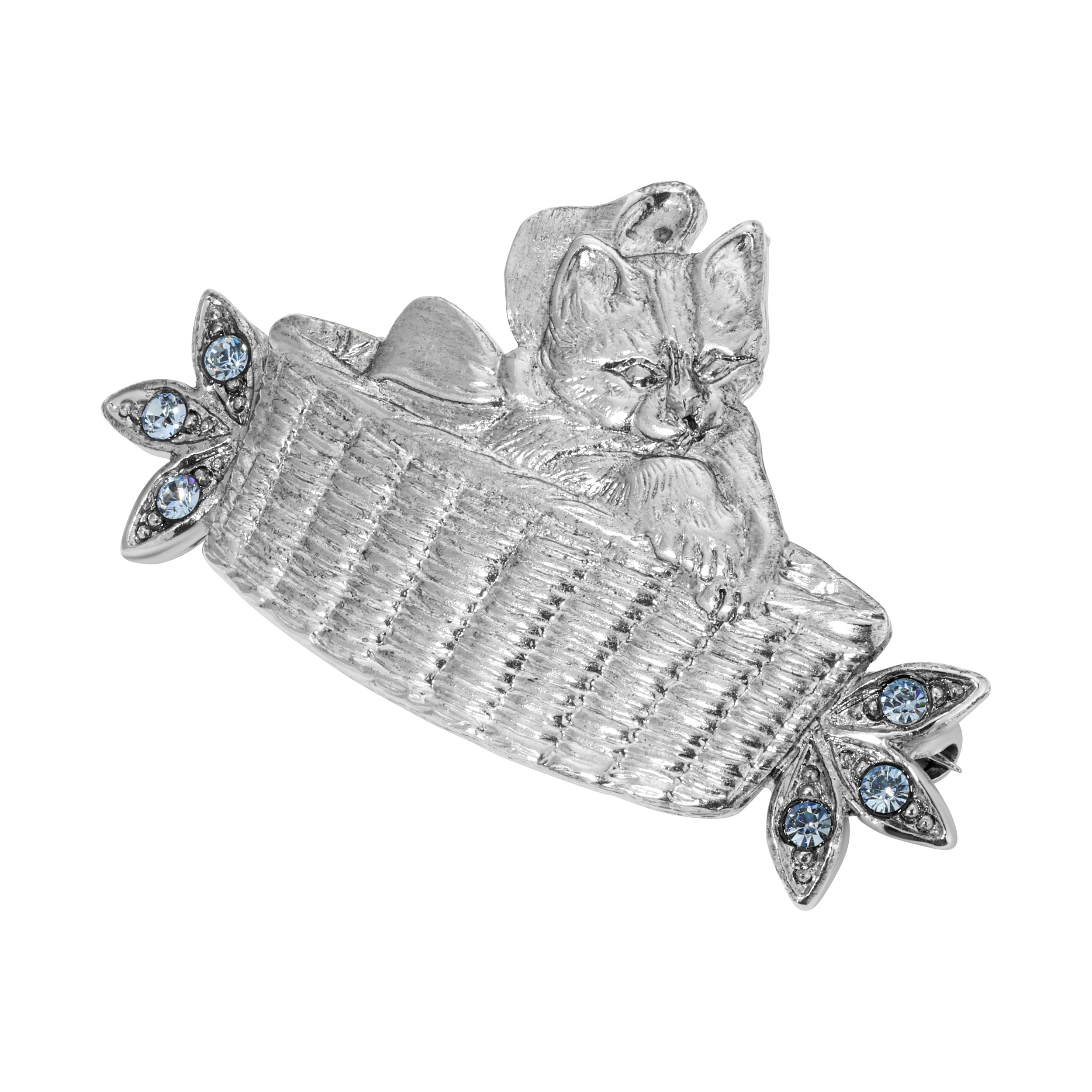 Vintage 1928 Bowtie Kitten in Basket Crystal Brooch Pin - Elegant Jewelry for Women, Perfect for Parties, Weddings & Special Occasions