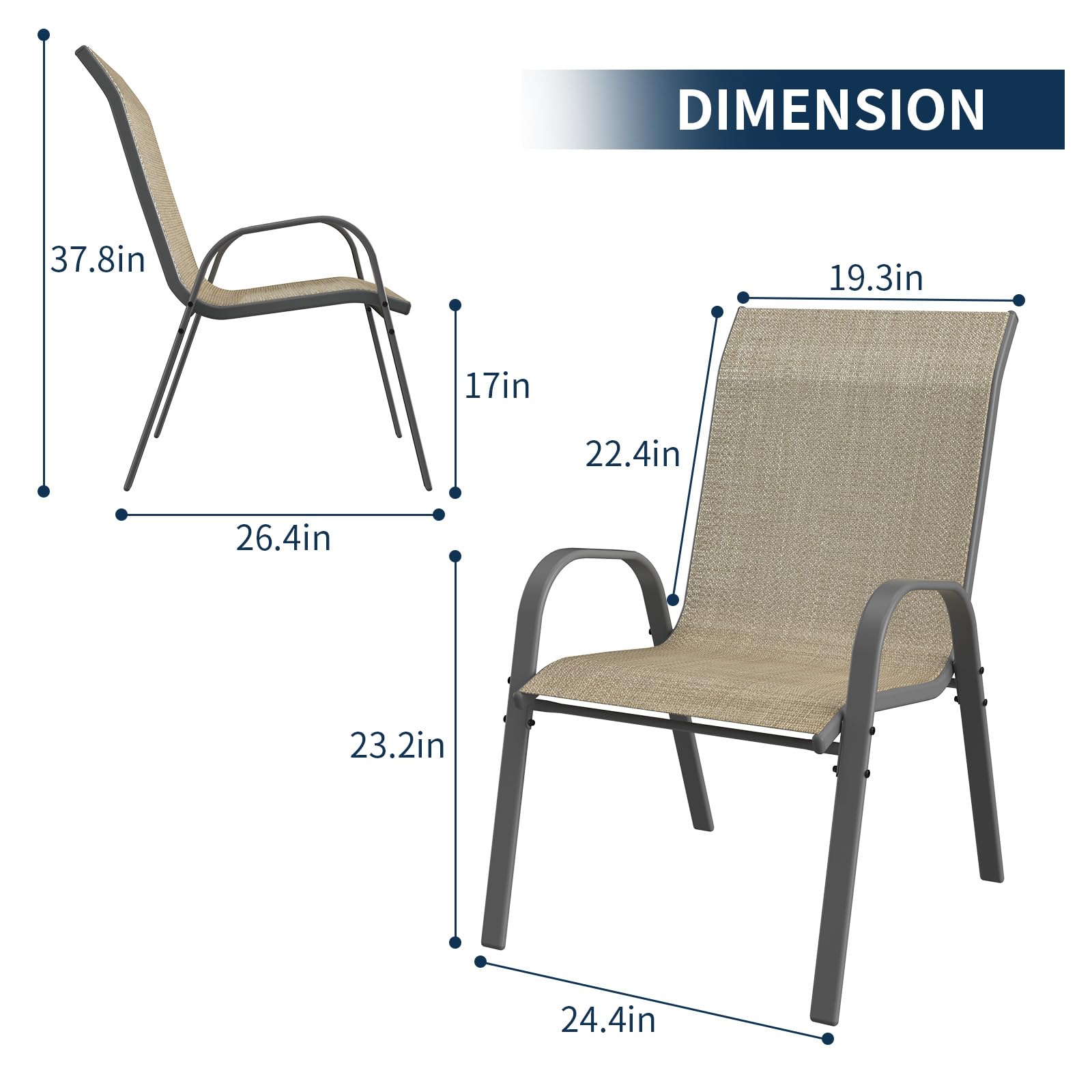 Amopatio 4-Piece Patio Chair Set - Weather-Resistant Stackable Outdoor Dining Chairs for Backyard, Deck & Garden - Breathable Comfortable All-Weather Furniture (Khaki) - Perfect for Outdoor Entertaining, BBQs & Relaxing