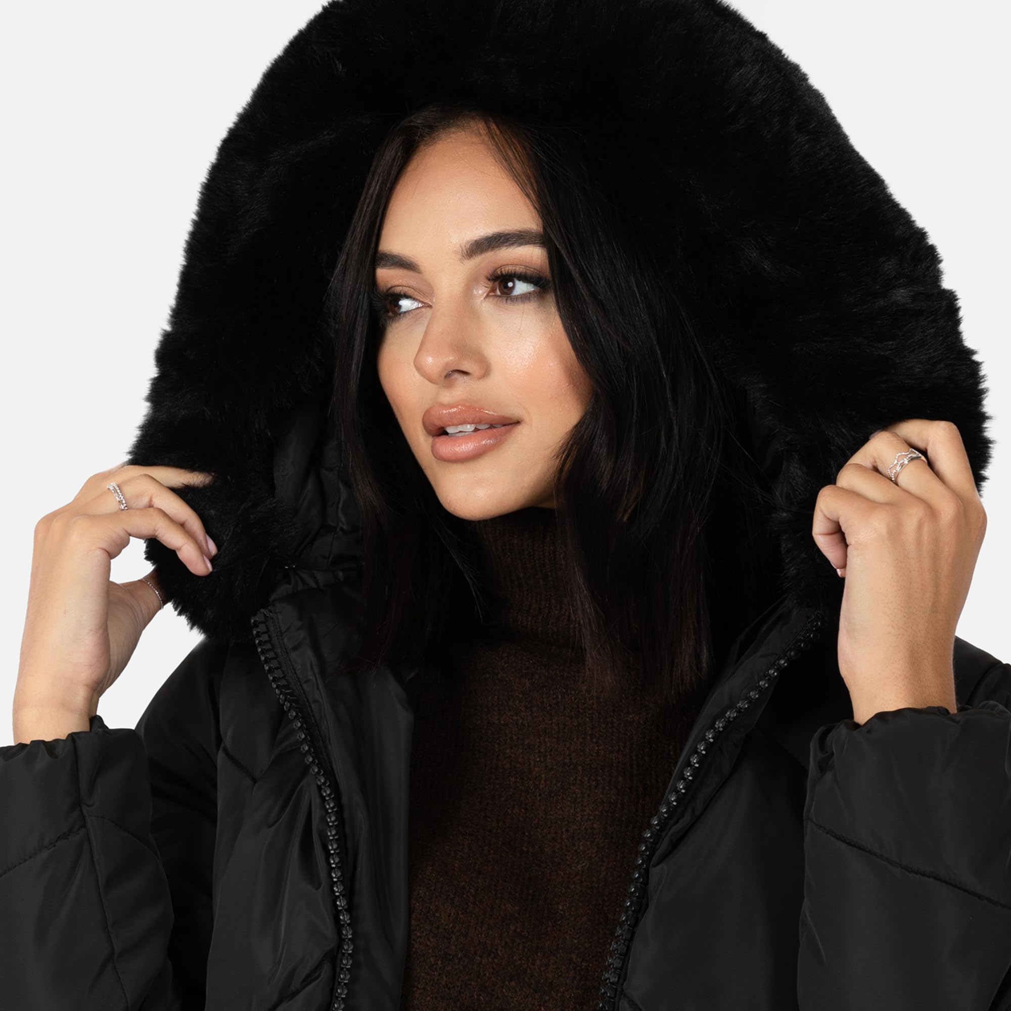 Lovedrobe Women's Winter Jacket - Quilted Padded Puffer Coat with Faux Fur Hood, Belted Waist & Front Pockets - Warm Outerwear for Cold Weather, Snow, Skiing & Daily Winter Fashion