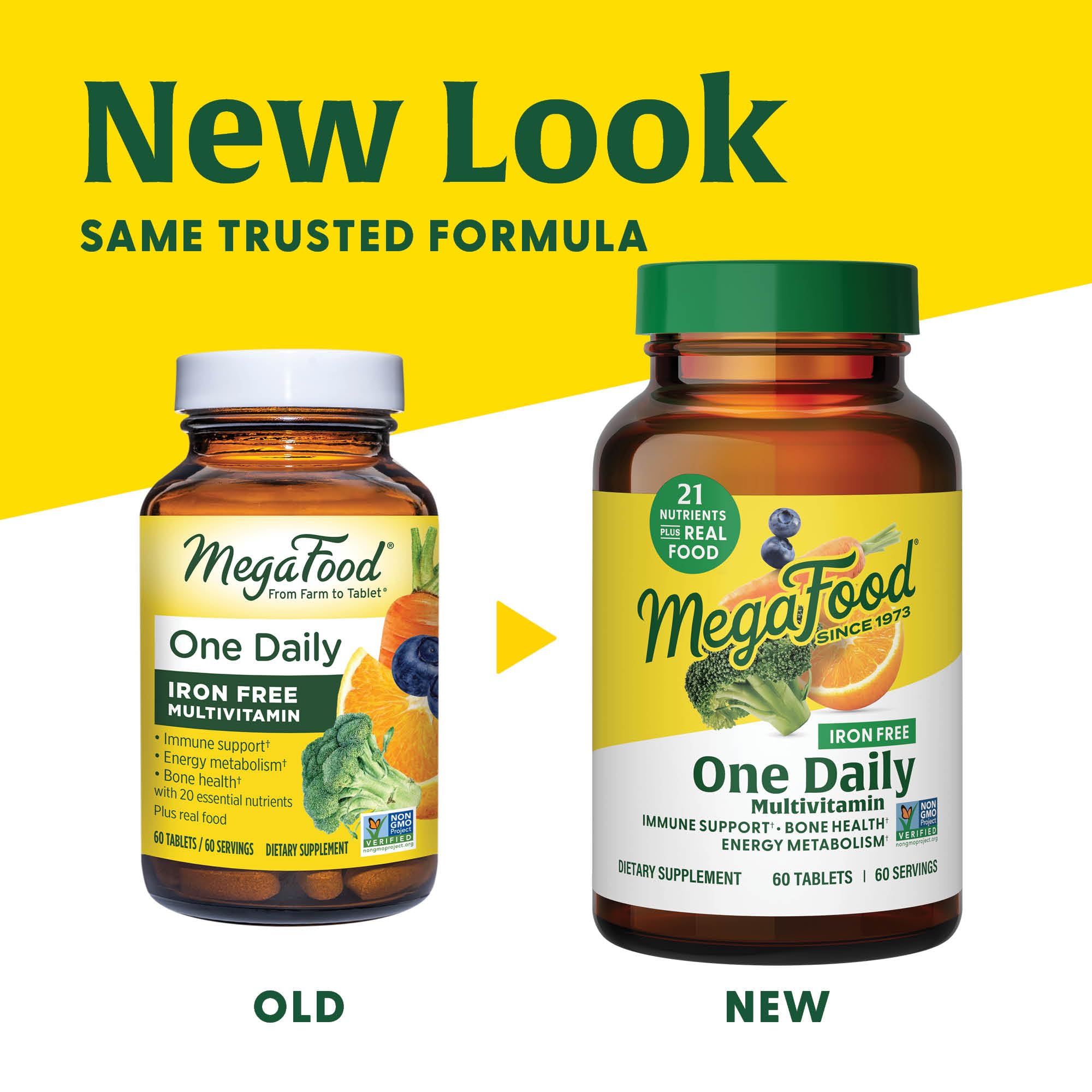 MegaFood One Daily Iron Free Multivitamin for Women & Men - Immune Support, Bone Health & Energy Metabolism Supplement - Vegetarian, Non-GMO, 90 Tablets - Perfect for Active Lifestyles & Daily Wellness