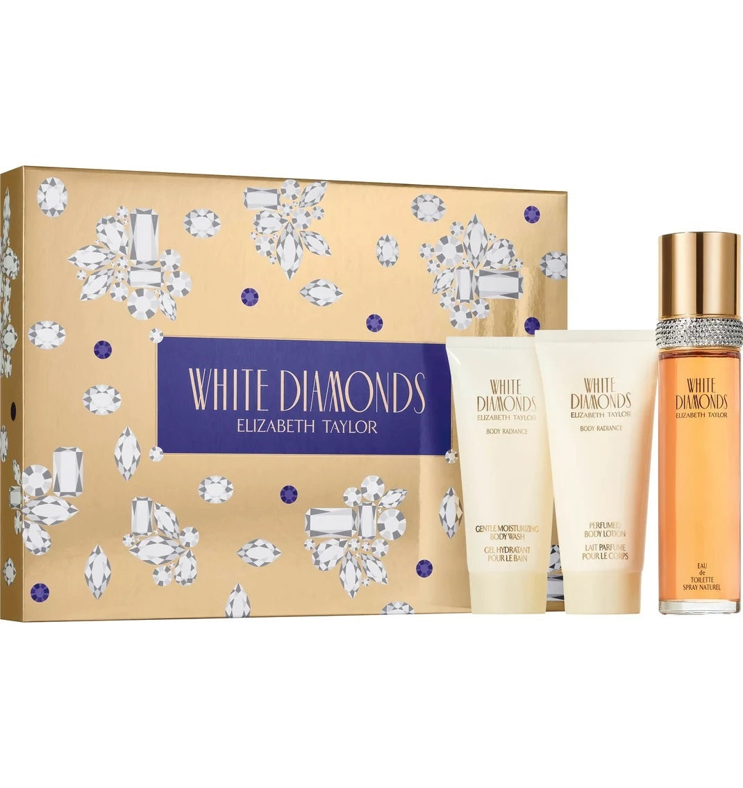 Elizabeth Taylor White Diamond 3-Piece Gift Set for Women - 100ML Eau de Toilette Spray, 100ML Body Lotion & 100ML Shower Gel - Luxurious Fragrance Gift Set for Holidays, Birthdays & Special Occasions