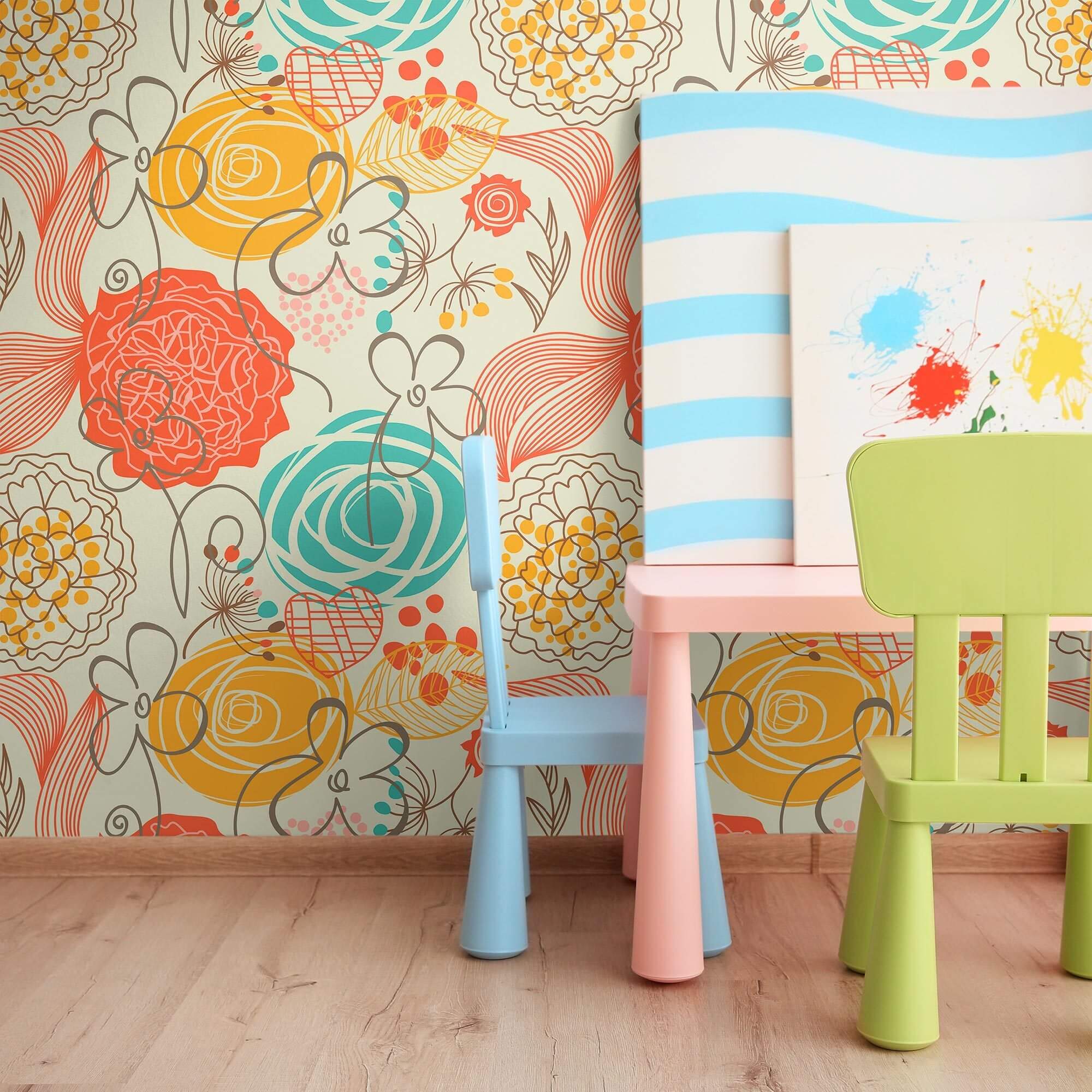 Red Heart Floral Peel and Stick Removable Wallpaper 2097 - Self-Adhesive Wall Decor for Bedroom, Nursery, Living Room & Office