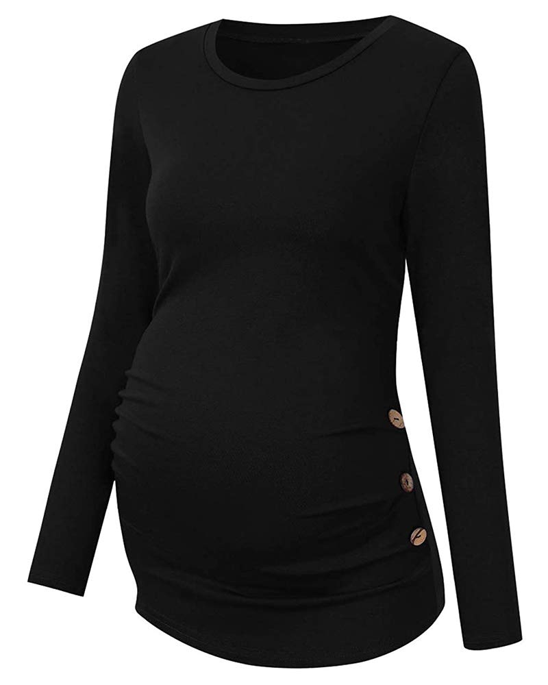Chuanqi Women's Maternity Shirt - Fall Long Sleeve Crew Neck Pregnancy T-Shirt with Side Ruched Tunic Top | Comfortable Maternity Wear for Work, Casual Outings & Pregnancy Photos