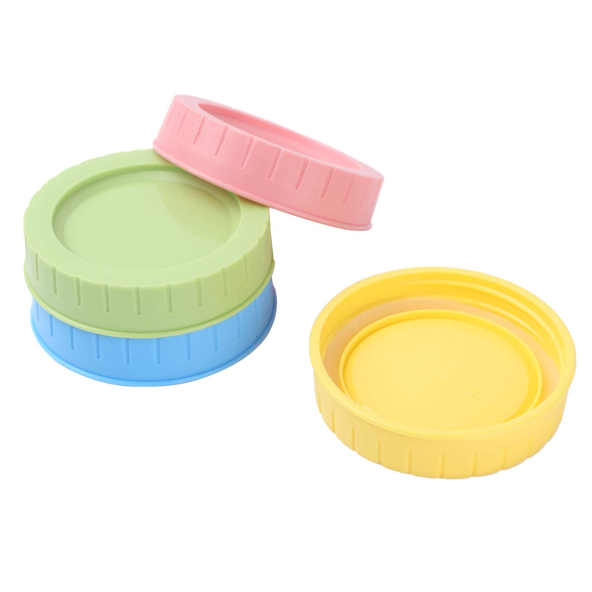 CHICTRY 4Pcs Cute Decorative Mason Jar Lids - 70mm Plastic Leakproof Canning & Drinking Jar Caps with Silicone Sealing O Rings - Perfect for DIY Crafts, Home Decor, and Party Drink Containers