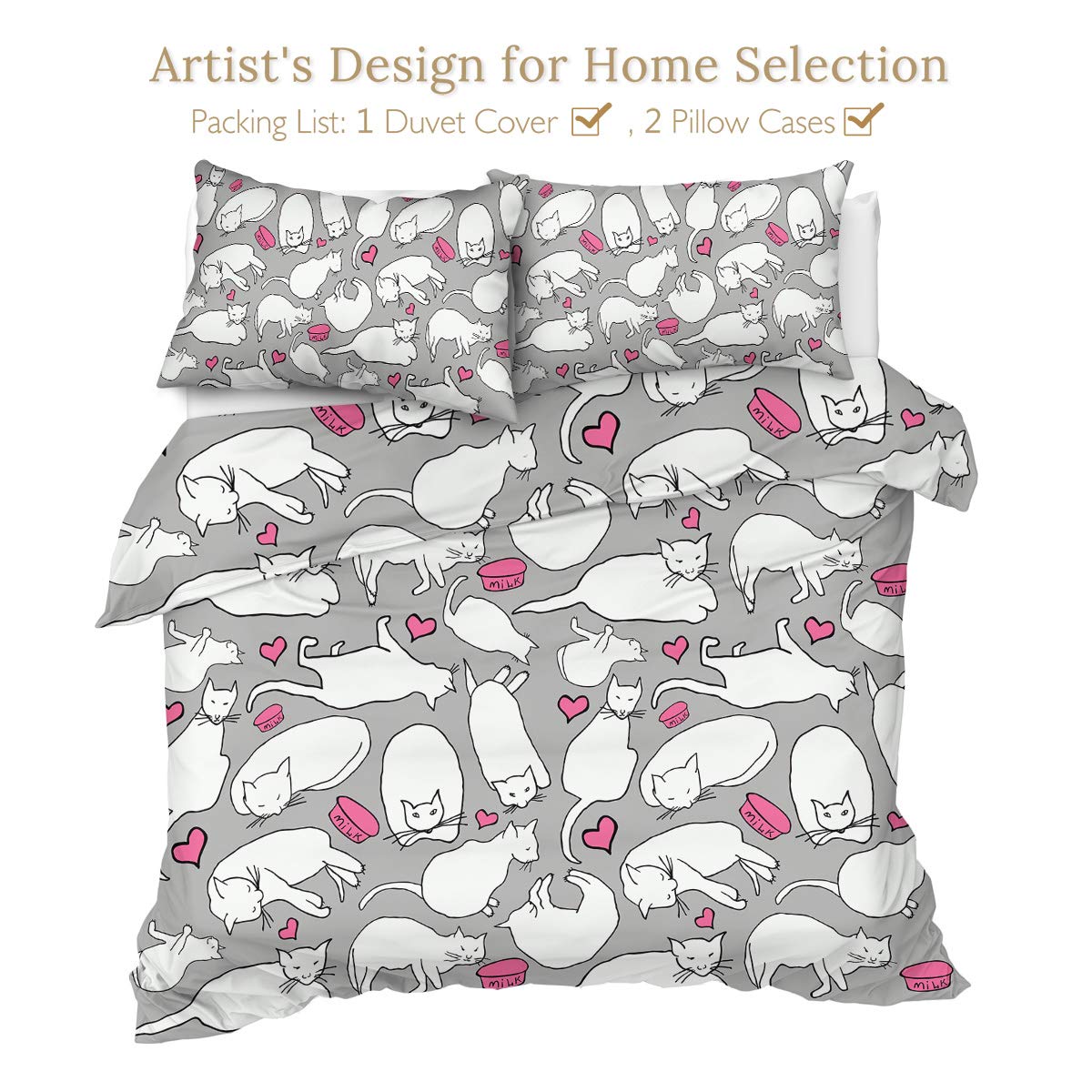 Sleepwish 3-Piece Cat Print Bedding Set for Kids - Twin Size Comforter & 2 Pillowcases (Grey Animal Pattern) - Cozy Bedroom Decor for Boys & Girls