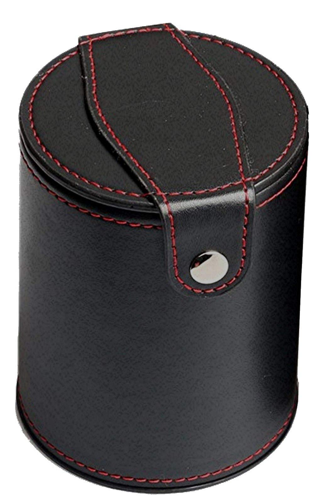 Premium Black PU Leather Dice Cup Set with Red Felt Lining - Includes 5 Transparent 16mm Glitter Dice in Gift Box - Perfect for D&D, Board Games, Casino Nights & RPG Adventures